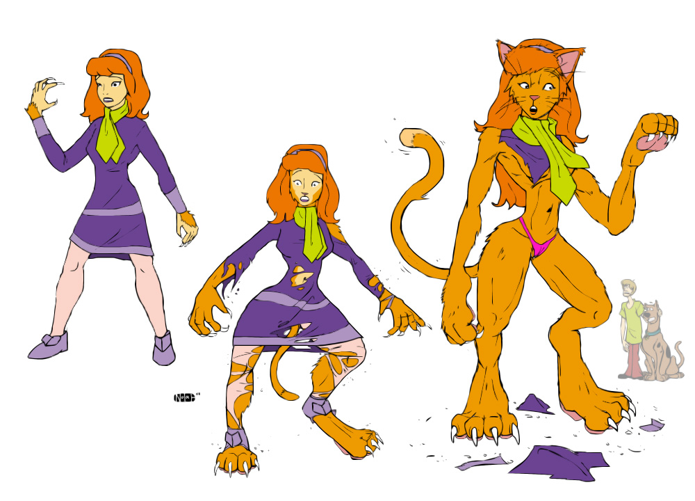 anthro breasts cameltoe canid canine canis claws clothing daphne_blake domestic_dog felid feline female female_focus feral fur group growth hanna-barbera human human_to_anthro male mammal nolaf open_mouth orange_body orange_fur pawpads scarf scooby-doo scooby-doo_(character) sequence shaggy_rogers simple_background solo_focus species_transformation standing tail_growth torn_clothes transformation underwear were werecat whisker_growth whiskers white_background