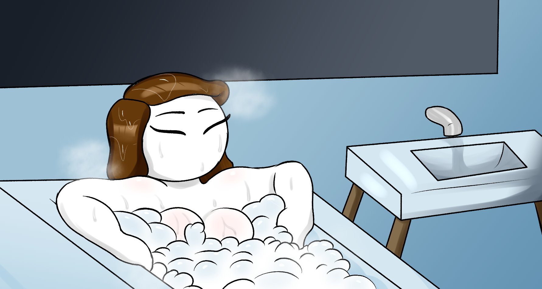 1girls, asstronsfw, bath, bathing, bathroom, bathtub, big breasts, blush, blushing, breasts, brown hair, convenient censoring, female, let me explain studios, no mouth, nude, rebecca parham, relaxing, sink, source request, tagme, water, water drop, youtube, youtuber