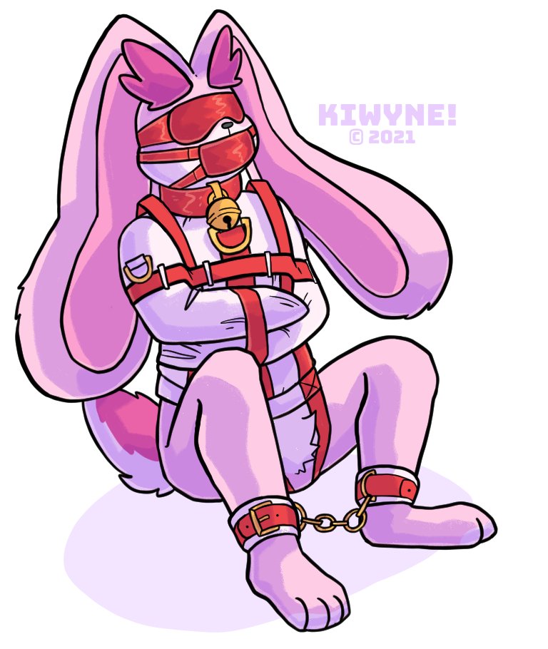 ambiguous_gender anthro blindfold bondage bound collar cuffs_(clothing) gag gagged kiwyne lagomorph leporid mammal rabbit restraints solo straitjacket yahlunna