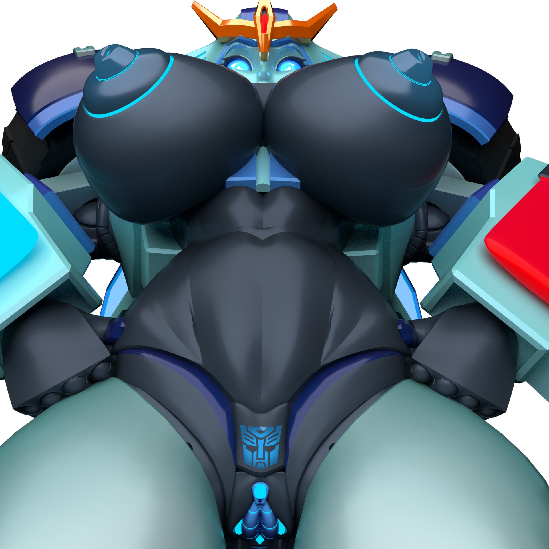 3d, areola, areolae, big breasts, blue nipples, blue pussy, cybertronian, female, mechanical pussy, nipples, robot, robot girl, solo, strongarm (transformers), thick thighs, transformers, transformers robots in disguise (2015), xrazer5