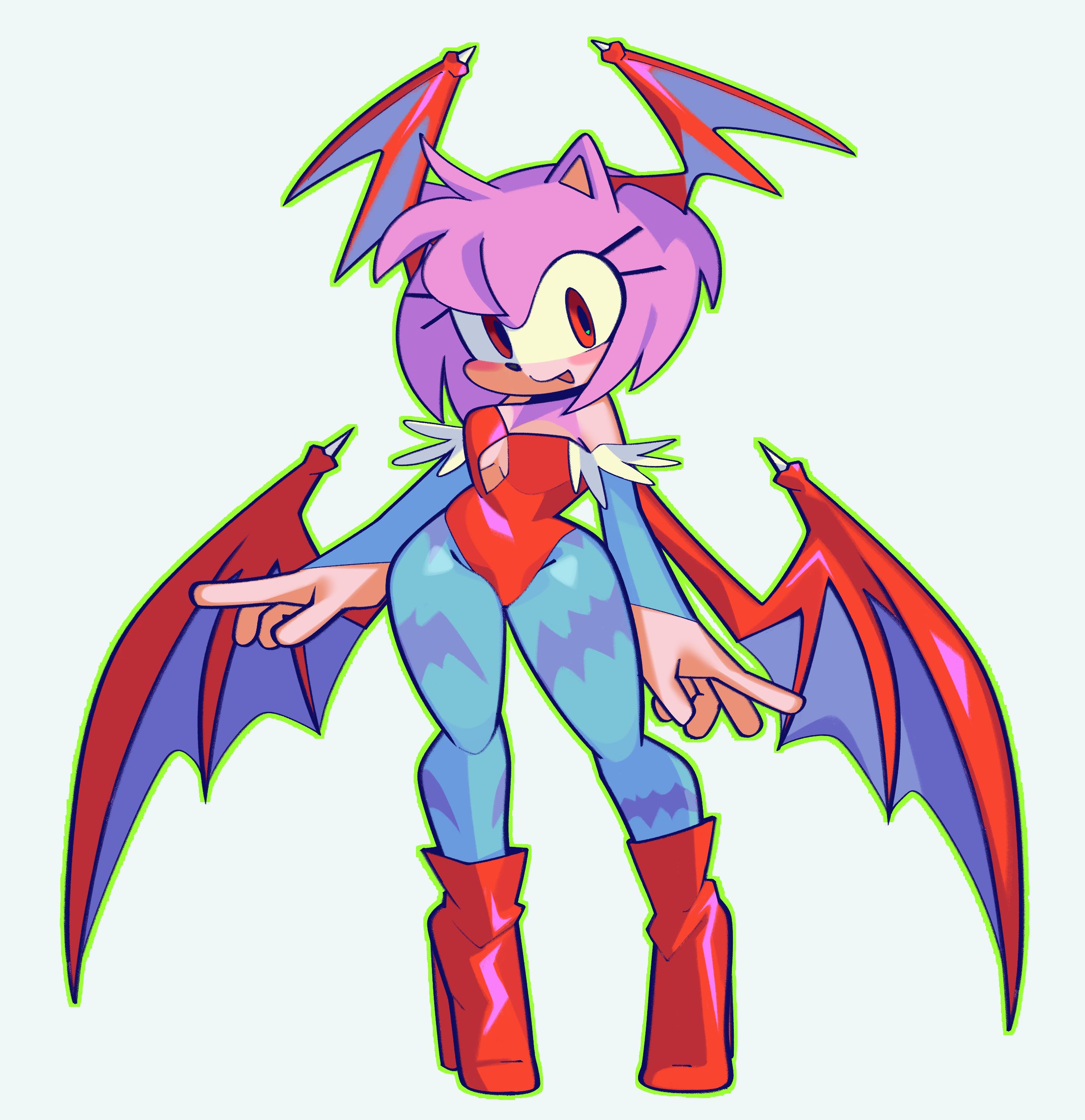 amy rose, breasts, clothing, cosplay, darkstalkers, female, fiinel, high heels, lilith aensland, lilith aensland (cosplay), small breasts, sonic (series), sonic the hedgehog (series)