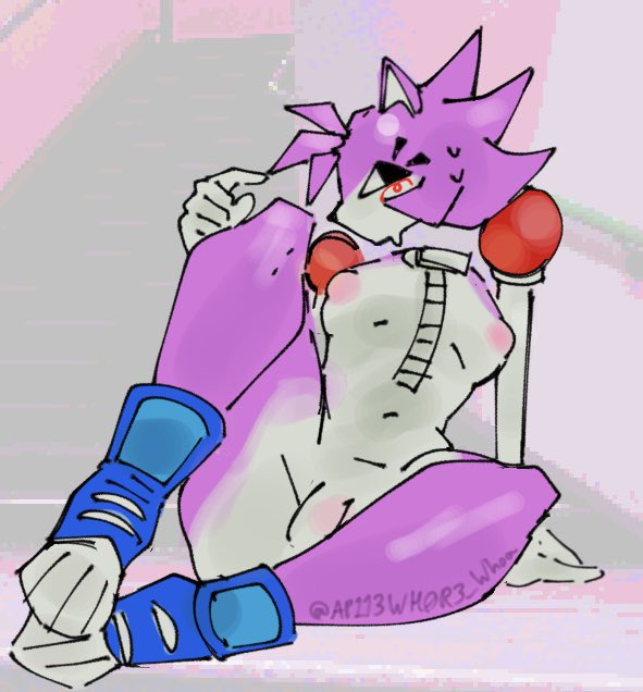 apple whore, blush, creepypasta, gloves, malware amy, pink fur, sitting, solo, sonic.exe (series), zipper, zipper pull tab