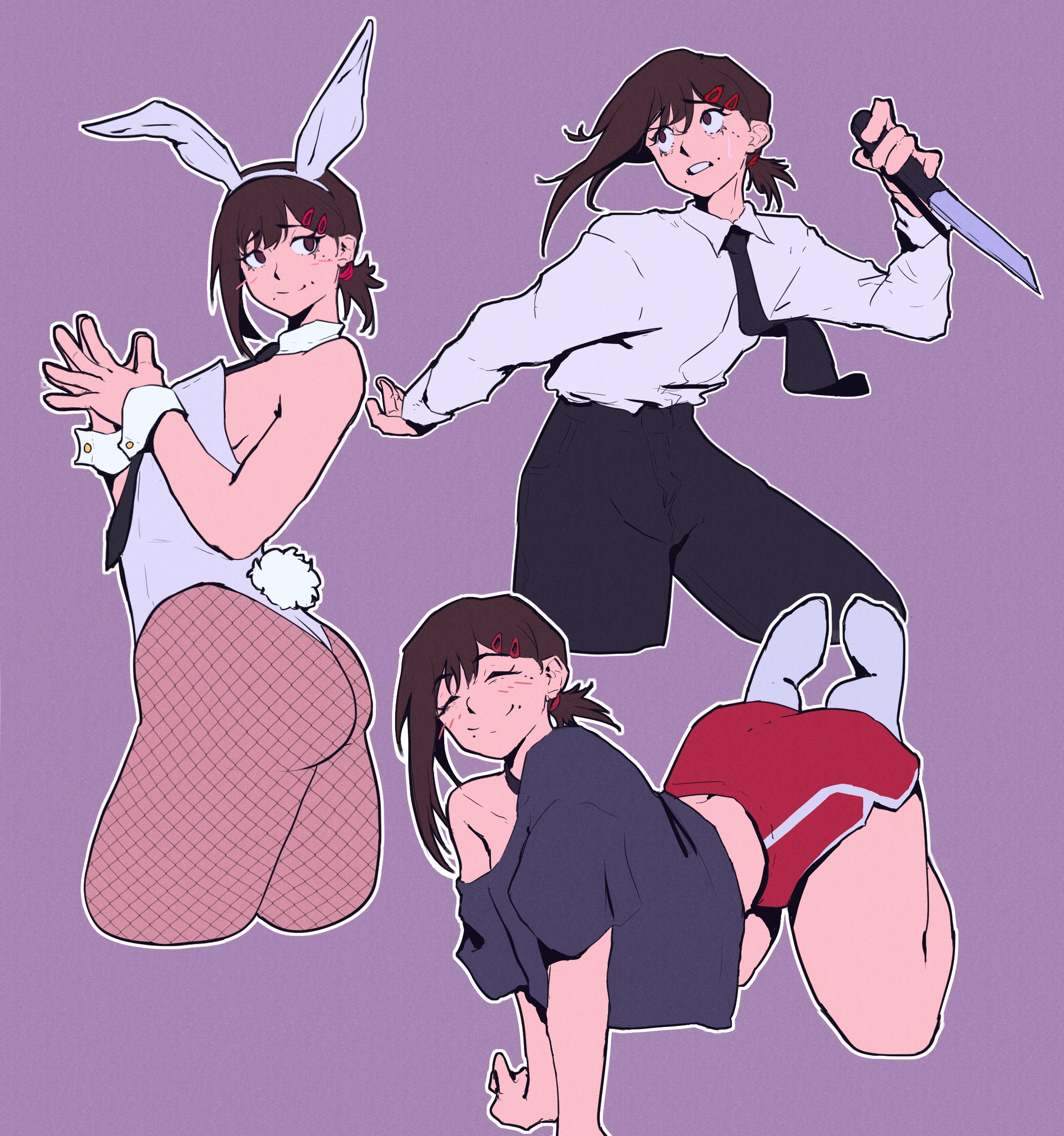 bunny ears, bunny girl, bunnysuit, chainsaw man, dentedhood, fishnet pantyhose, fishnets, higashiyama kobeni, kobeni higashiyama, pantyhose