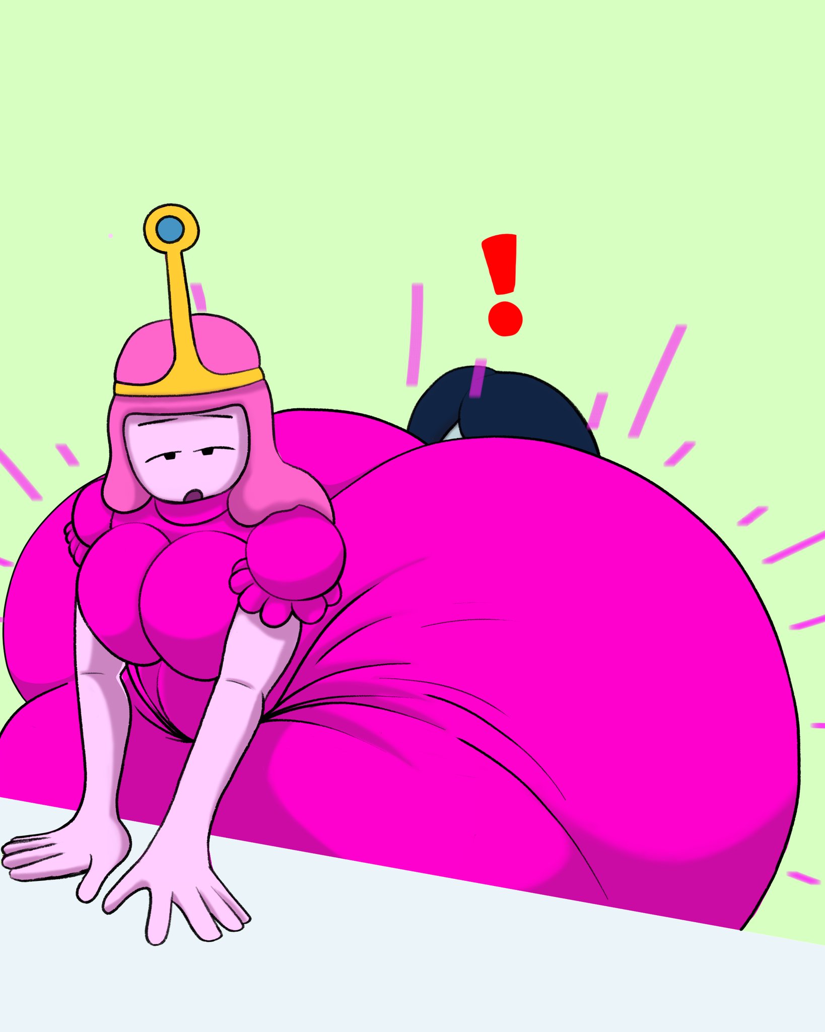 2girls, adventure time, ass, ass body, ass expansion, ass grab, ass growth, big ass, black eyes, dialogue, dress, english dialogue, english text, fat ass, female, female focus, female only, grabbing, grabbing ass, grey skin, huge ass, hyper ass, large ass, marceline, massive ass, pink body, pink dress, pink hair, pink skin, princess bubblegum, superbone, text, thick ass
