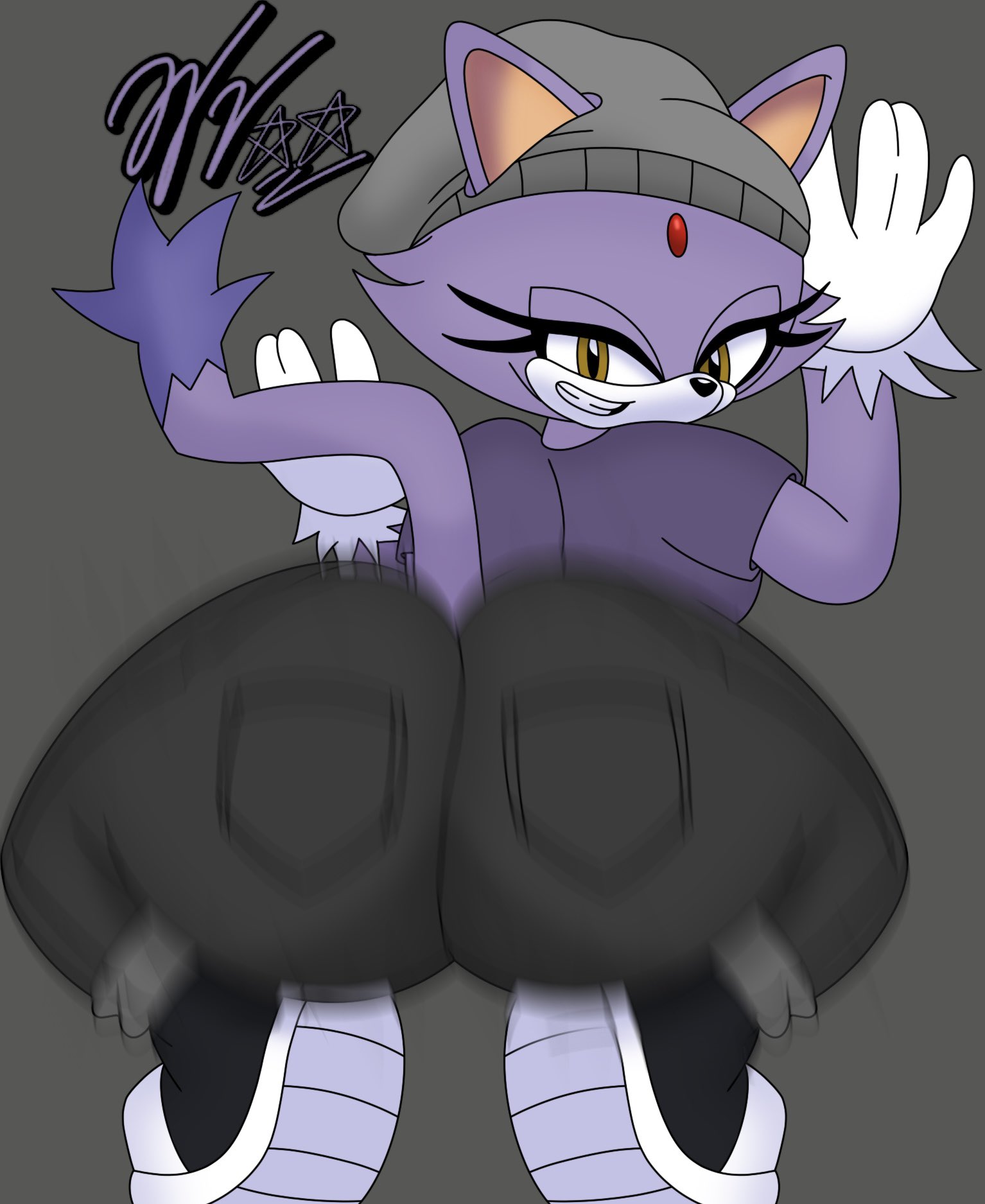 1girls, anthro, ass, ass focus, back view, big ass, big breasts, big butt, blaze the cat, breasts, bubble ass, bubble butt, butt focus, cat tail, clothed, clothing, curvaceous, curvy, curvy figure, female, female focus, female only, full body, fully clothed, furry, hi res, huge ass, huge breasts, idw comics, idw publishing, jiggle, jiggling ass, looking at viewer, purple fur, seductive, seductive dance, sega, shaking ass, shaking butt, smiling, solo, solo female, sonic (series), sonic the hedgehog (comics), sonic the hedgehog (idw), sonic the hedgehog (series), squatting, tail, thick thighs, twerking, voluptuous, voluptuous female, wide hips, wifeyvoo