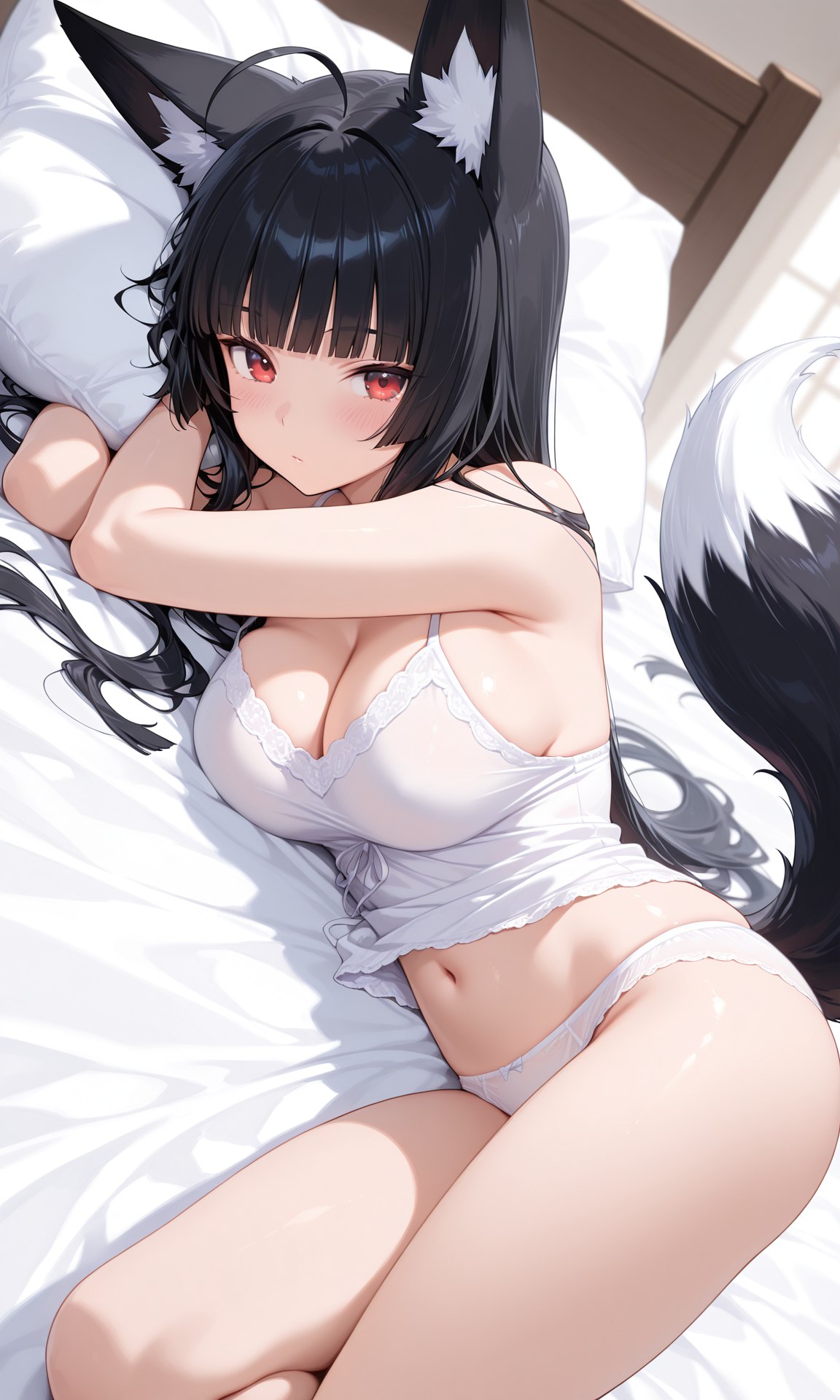 ai generated, female, hoshimi miyabi, laying, on bed, panties, zenless zone zero