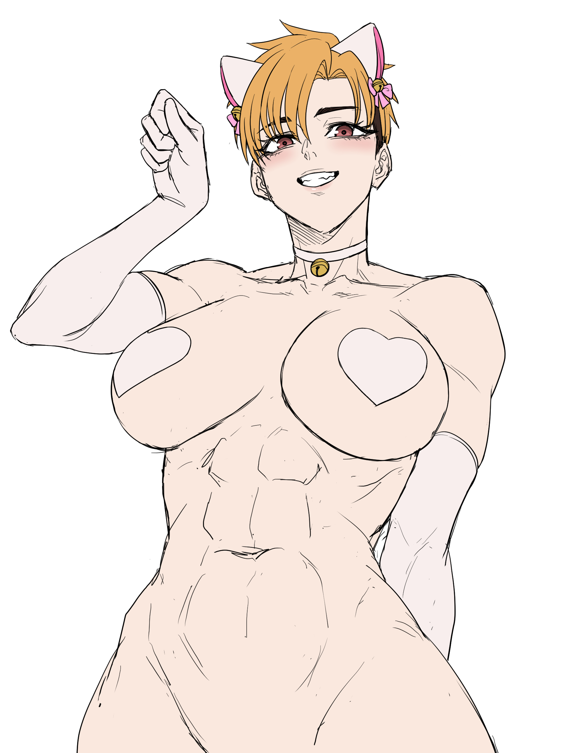 absurd res, athletic, athletic female, cat ears, female, gloves, kimleon, leon kim, muscular, muscular female, short hair