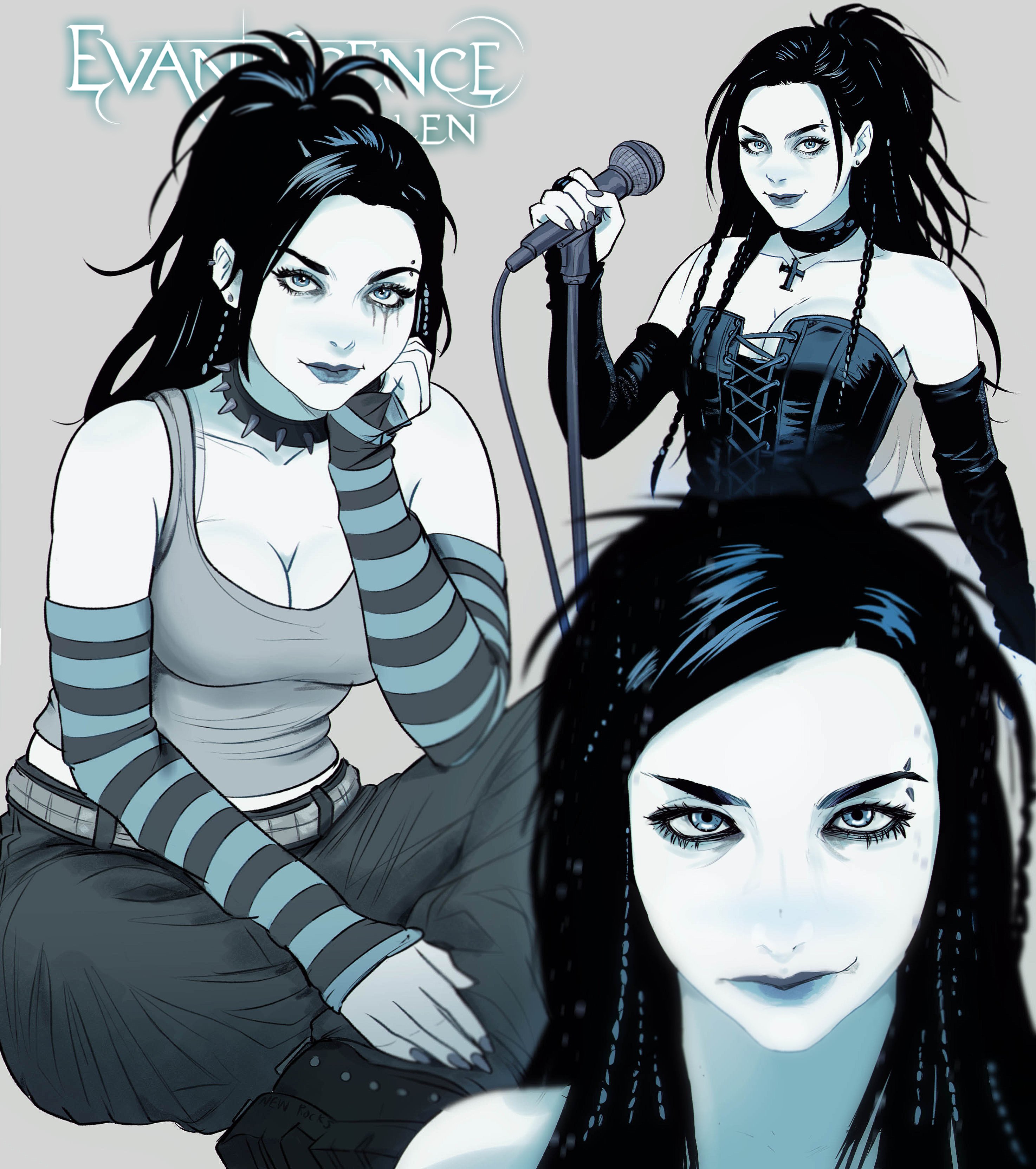 amy lee, breasts, clothed, cute, emo, evanescence, female, goth girl, microphone, not porn, nu metal, real person, rock (genre), sfw, spiked collar, yoracrab