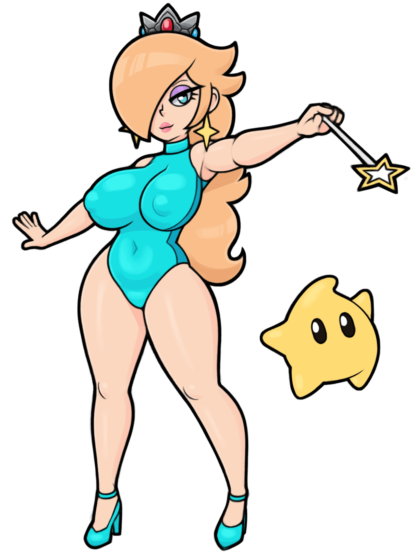 1girls, 1other, 2022, acstlu, ambiguous gender, animated, areolae, ass, belly, belly button, big areola, big ass, big breasts, big butt, big thighs, blonde hair, blue eyes, blue swimsuit, blush, breasts, crown, curvy, curvy female, curvy figure, earrings, erect nipples, erect nipples under clothes, female, gif, hair between eyes, hair ornament, heels, heels only, hourglass figure, hourglass figured female, long hair, luma, magic wand, makeup, mario (series), naked, naughty face, navel, navel visible through clothes, nintendo, nipples, nipples visible through clothing, nude, one eye covered, one-piece swimsuit, pink lips, pink lipstick, pose, princess, princess rosalina, shiny breasts, shiny hair, shiny skin, smile, smiling at viewer, standing, star, swimsuit, thick legs, thick lips, thick thighs, thighs, tight clothing, very long hair, voluptuous, voluptuous female, wand, yellow hair