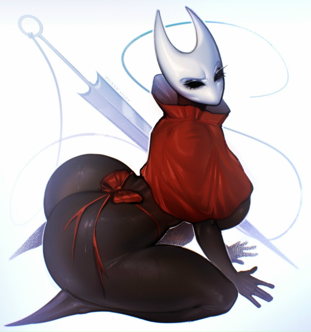 1girls, 2 horns, alternate body type, alternate breast size, arthropod, artist name, big ass, big breasts, big butt, black body, black skin, breasts, bubble ass, bubble butt, bug, bug girl, female, female only, hollow knight, hollow knight: silksong, hornet (hollow knight), large ass, large breasts, large butt, noizen, silksong, team cherry