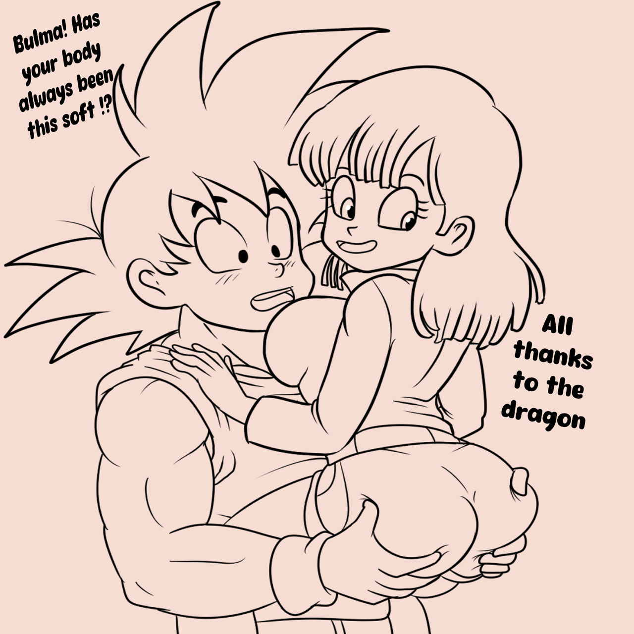 ass, bubble butt, bulma briefs, dragon ball, dragon ball z, fat ass, groping, groping ass, groping butt, son goku, soulyagami64