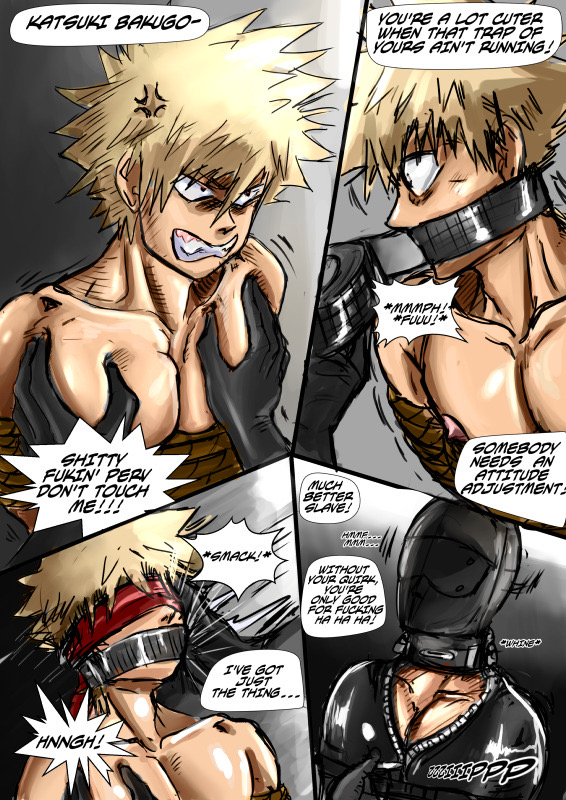 bakugou katsuki, blindfold, boku no hero academia, bondage, brat taming, face closeup, gag, gagged, gay, gay rape, gimp mask, groping pecs, katsuki bakugou, kidnapped, latex clothing, latex mask, latex sack, latex suit, male, male only, male rape victim, my hero academia, no visible genitalia, pecs, pectoral grab, rape, tape gag, yaoi