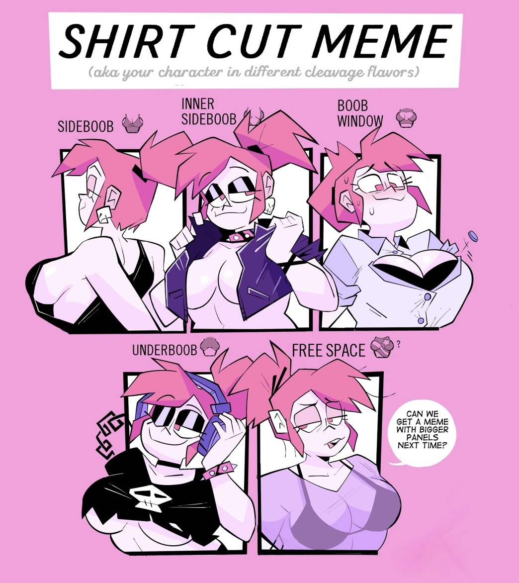big breasts, chubby female, goth, herny, pink hair, punk, punk girl, roxy (herny), shirt cut meme, tagme