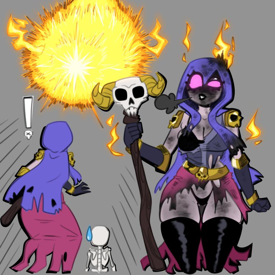 breasts, burned, clash (series), clash of clans, clash royale, fireball, gallo wazavi, nsfw, skeleton, support, witch (clash of clans), witch (clash royale)