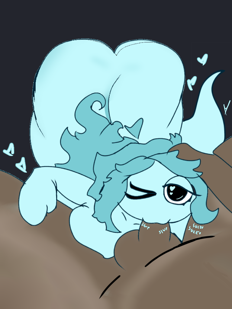 blowjob, blowjob face, blowjob only, blue body, breasts, connie (dandy's world), dandy's world, ghost, ghost girl, rodger (dandy's world), sucking, thatsexyrat