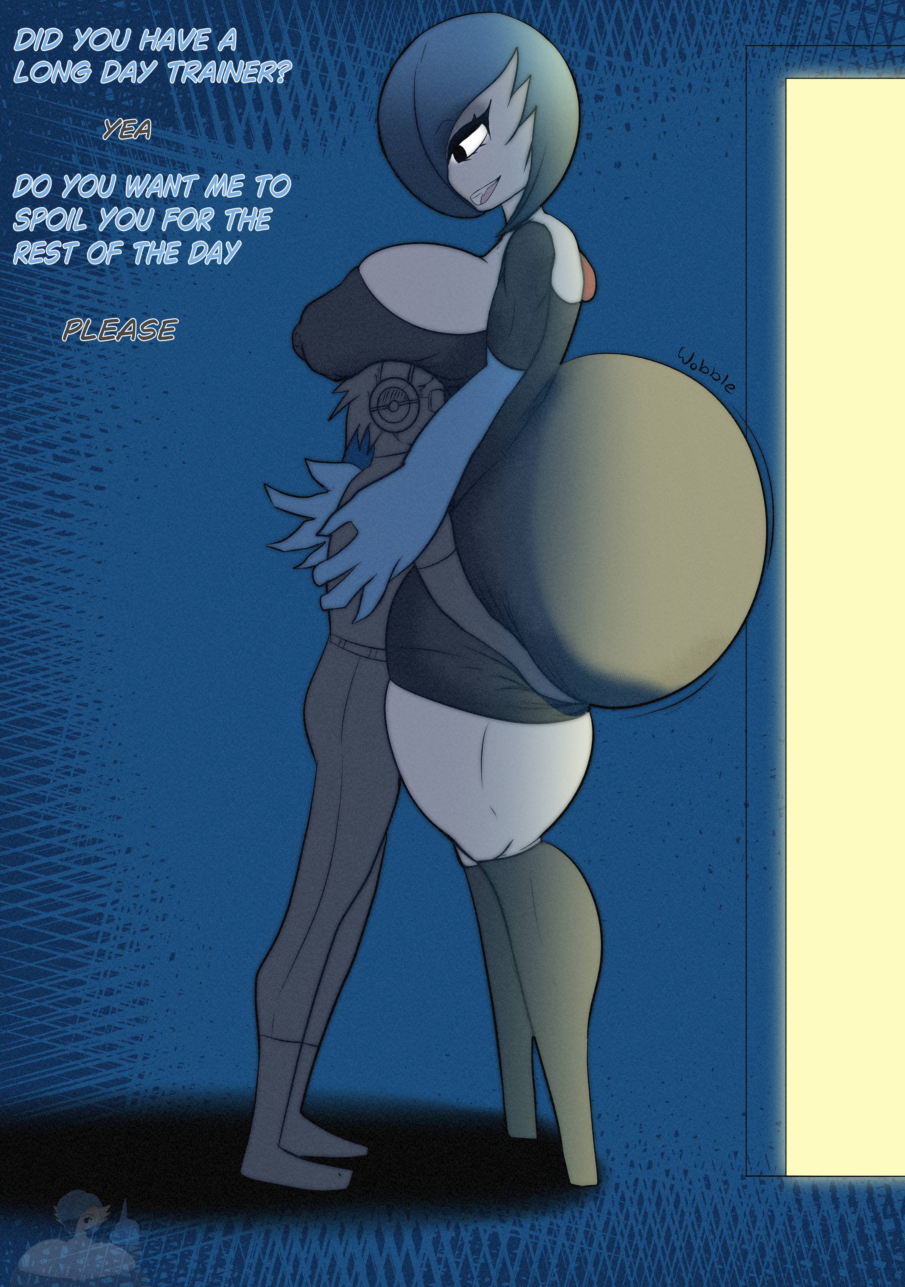 2025, 5:8, absurd res, areola, big breasts, bloodtail, blue areola, blue nipples, breasts, duo, english text, evil container, female, female humanoid, gardevoir, generation 3 pokemon, hi res, huge thighs, humanoid, hyper, hyper thighs, larger female, meme, nintendo, nipples, pokemon, pokemon (species), shiny pokemon, text, thick thighs