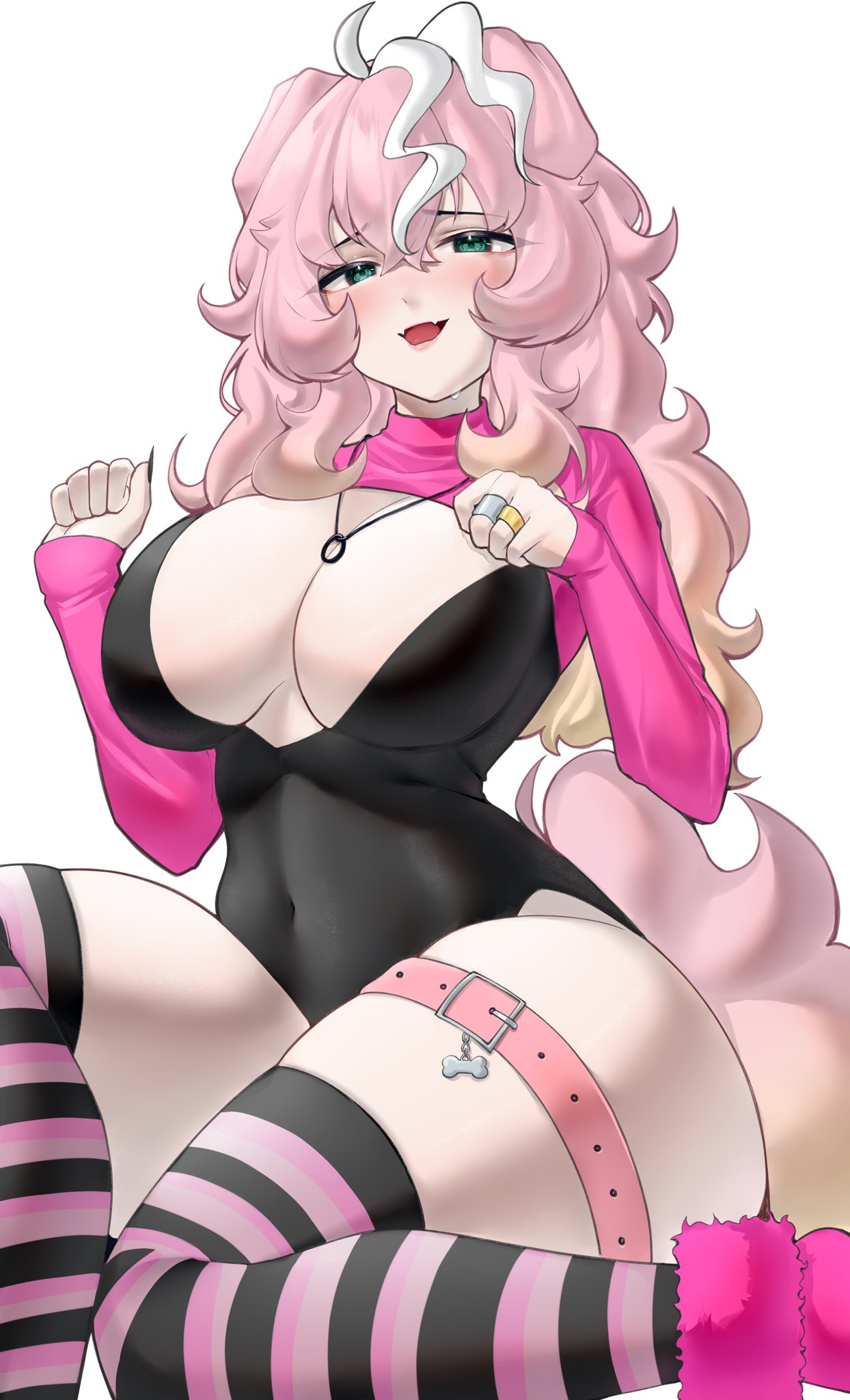 anniepants02, dog ears, dog girl, dog tail, heterochromia, indie virtual youtuber, indie vtuber, long hair, mouth open, necklace, pink hair, pink tail, ring, shirt lift, shirt up, streamer, virtual youtuber, vtuber, vtuberfanart, youtube, youtuber