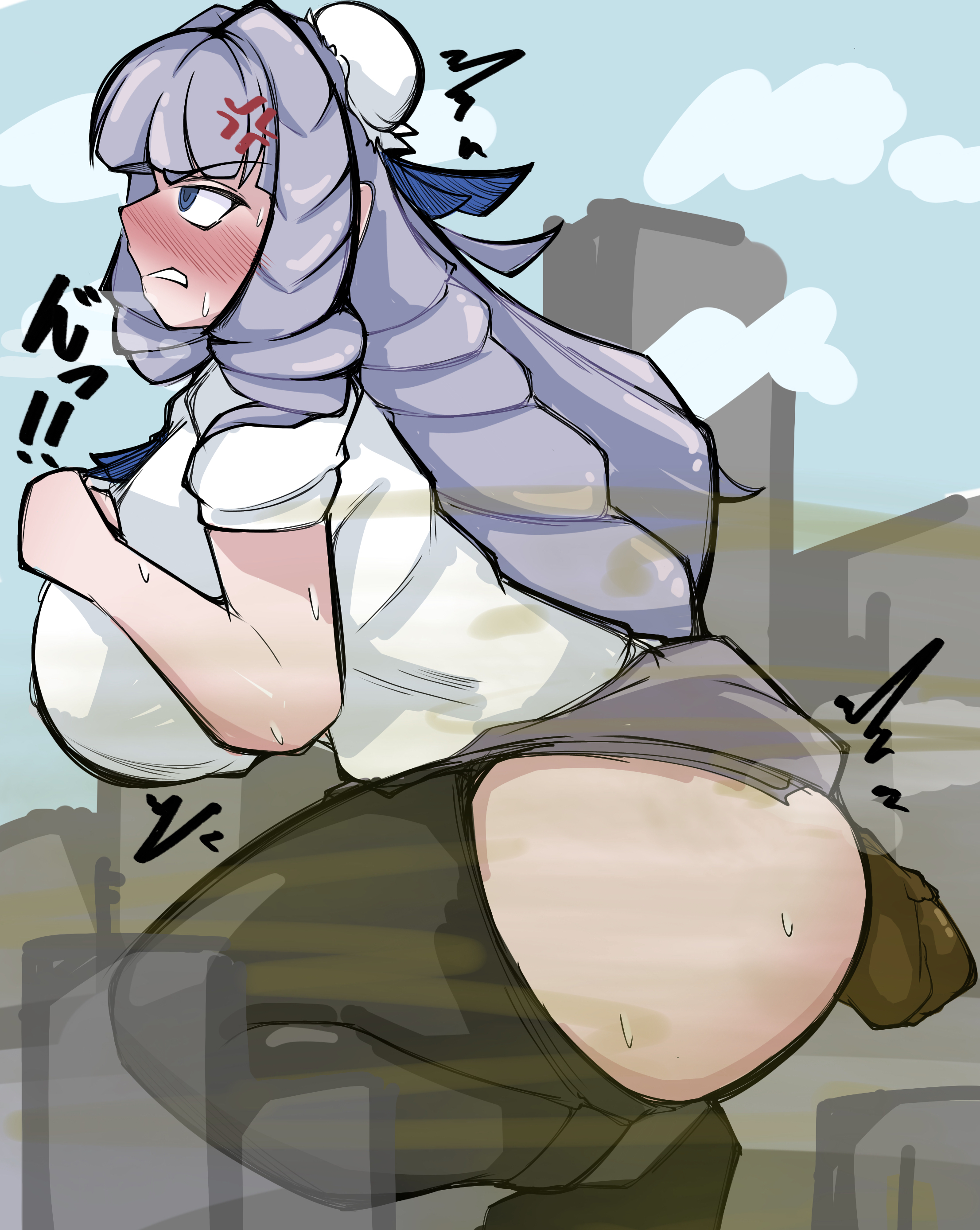 1girls, 2025, 2d, 2d (artwork), 2d artwork, anger vein, angry, angry face, ass, big ass, big butt, big thighs, blue eyes, blush, bottomless, breasts, city, cityscape, color, constipation, crowning, crowning feces, fat ass, fat thighs, female, female focus, female only, giant female, giant ojou-sama, giant woman, giantess, gigantic ass, grunting, huge ass, japanese text, large breasts, long hair, macro, macro female, manga, no panties, oriko fujido, pooping, purple hair, pushing hard, scat, shitting, sideboob, squatting, squatting female, stinky, straining, sweat, sweating, thick thighs, thighs, wide thighs