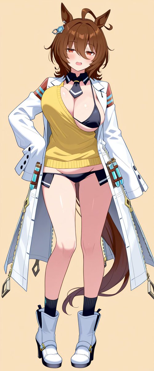 1girls, agnes tachyon (umamusume), ai generated, brown hair, full body, horse ears, horse girl, large breasts, looking at viewer, medium hair, umamusume