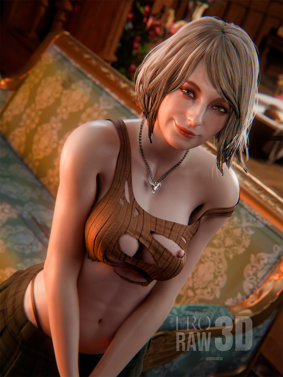 3d, ashley graham, blender, blender (artwork), blender (software), blender cycles, breasts, cg, cgi, eroraw3d, nipples, nipples visible through clothing, posing, posing for picture, posing for the viewer, posing nude, resident evil, resident evil 4, resident evil 4 remake