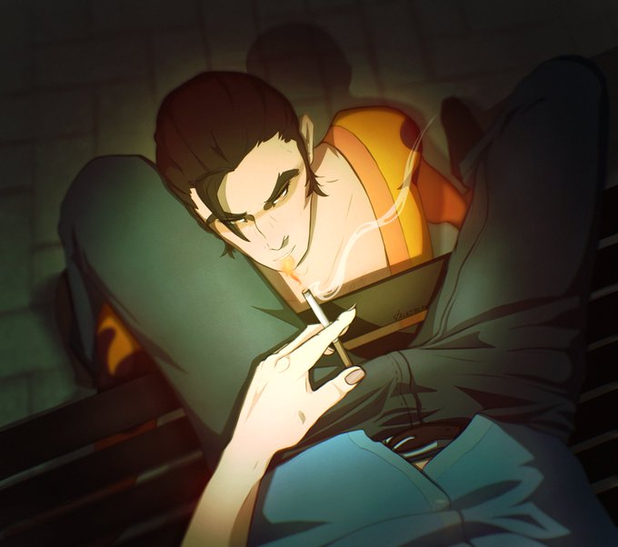 bulge, cigarette, dispatch (game), flambae, gay, male, male only, robert robertson, valethean, yaoi