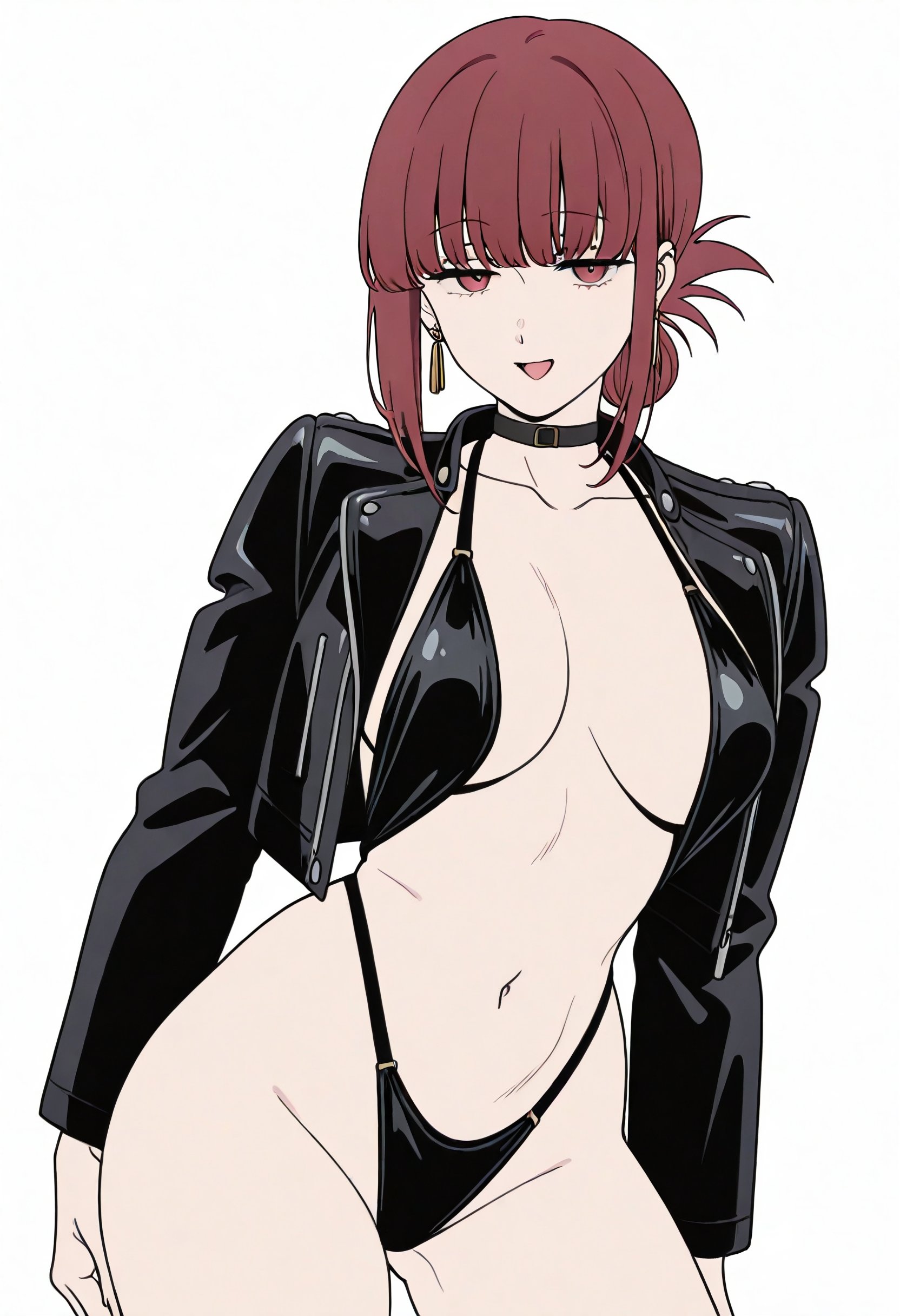 1girl, 1girls, 2d, ai generated, bikini, female, female only, goth, goth girl, highleg, highleg panties, jacket, looking at viewer, smile, smiling at viewer, solo, solo female, solo focus, super no ura de yani suu futari, swimsuit, tayama (super no ura de yani suu futari)