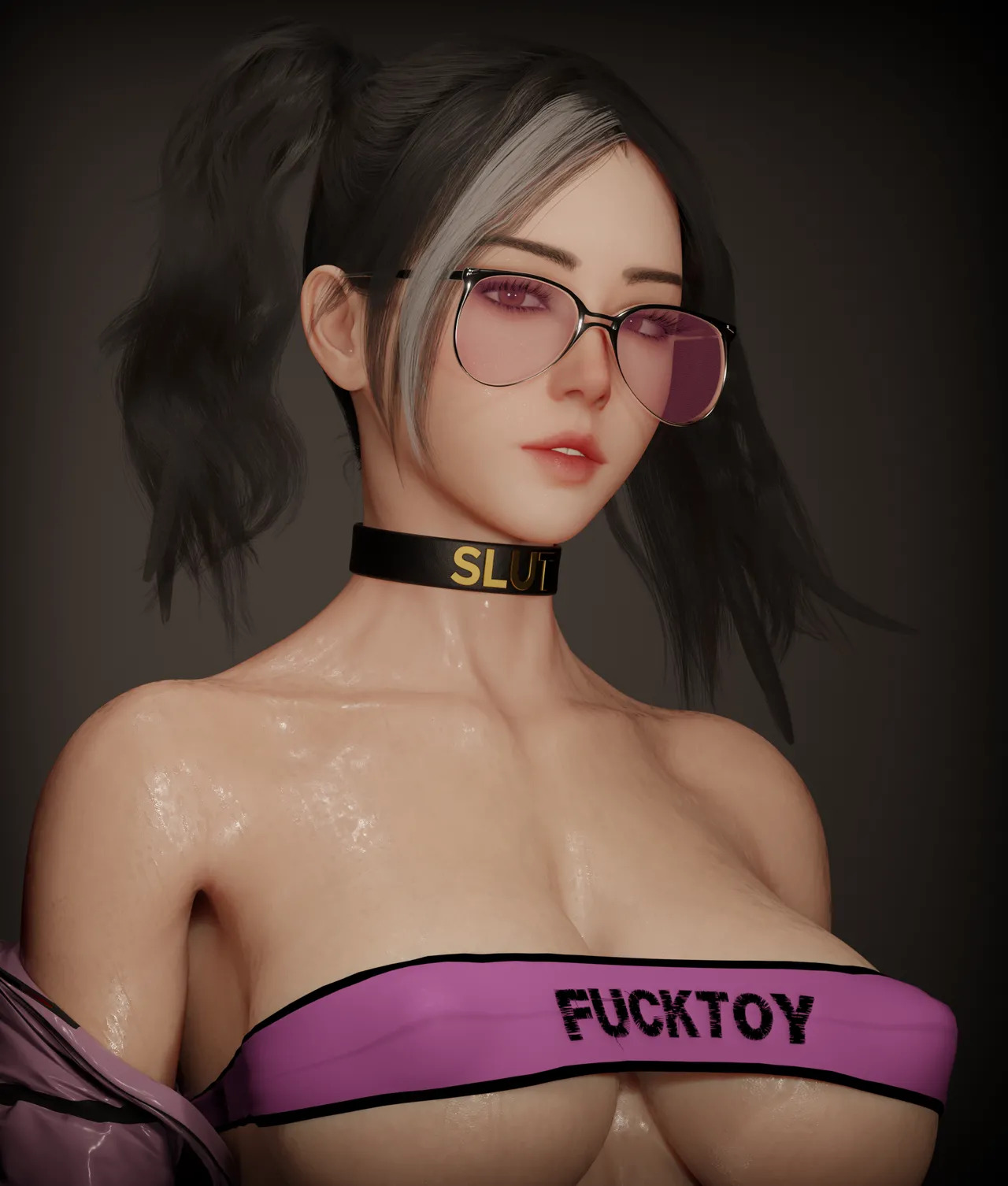 3d, abs, asian, asian female, choker, dokkaebi (rainbow six), female only, glasses, megane, rainbow six siege, slut collar, soboro, solo, tagme