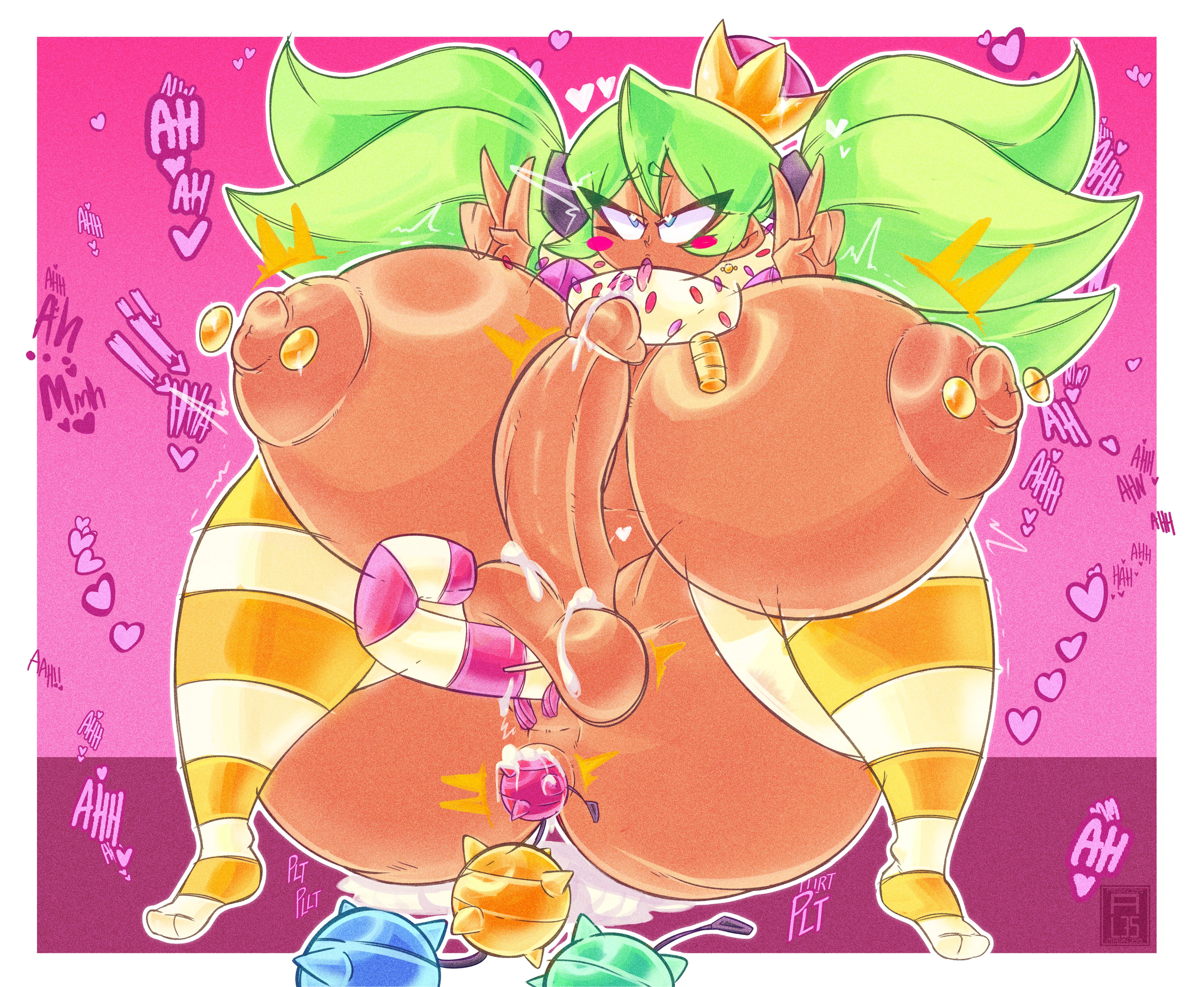 1futa, alesmadness1, alternate version available, anal, anal beads, anal penetration, anus, areola, areolae, artist signature, ass, ass bigger than head, balls, belly, belly button, big ass, big balls, big breasts, big cock, big penis, big thighs, blue eyes, brawl stars, breasts, breasts bigger than head, candy, candy cane, candy cane in pussy, candy cane insertion, candy in ass, candy in pussy, crown, cum, cum on balls, cum on penis, cum puddle, dark areola, dark areolae, dark nipples, dark skin, dark-skinned futa, dark-skinned futanari, double v, eyelashes, eyeshadow, full-package futanari, futa cock, futa only, futanari, futanari focus, futanari only, green hair, heart, heart eyes, heart symbol, heart-shaped pupils, hearts around head, huge ass, huge breasts, huge cock, huge penis, huge thighs, intersex, intersex only, legs apart, legs spread, light green hair, lollipop, mandy (brawl stars), massive breast, moaning, navel, nipple piercing, nipples, onomatopoeia, open mouth, peace sign, penetration, penis, piercing, pubic hair, puddle, pussy, redraw, saliva, saliva on tongue, sex toy, sex toy in ass, sex toy in pussy, sex toy in urethra, sex toy penetration, shiny skin, simple background, solo, stockings, stomach, striped legwear, striped stockings, striped thighhighs, textless, thick thighs, thighhighs, thighs, thighs bigger than head, tongue, tongue out, trembling, twintails, urethra, urethral penetration, v sign, vagina, vaginal, vaginal penetration, wide hips