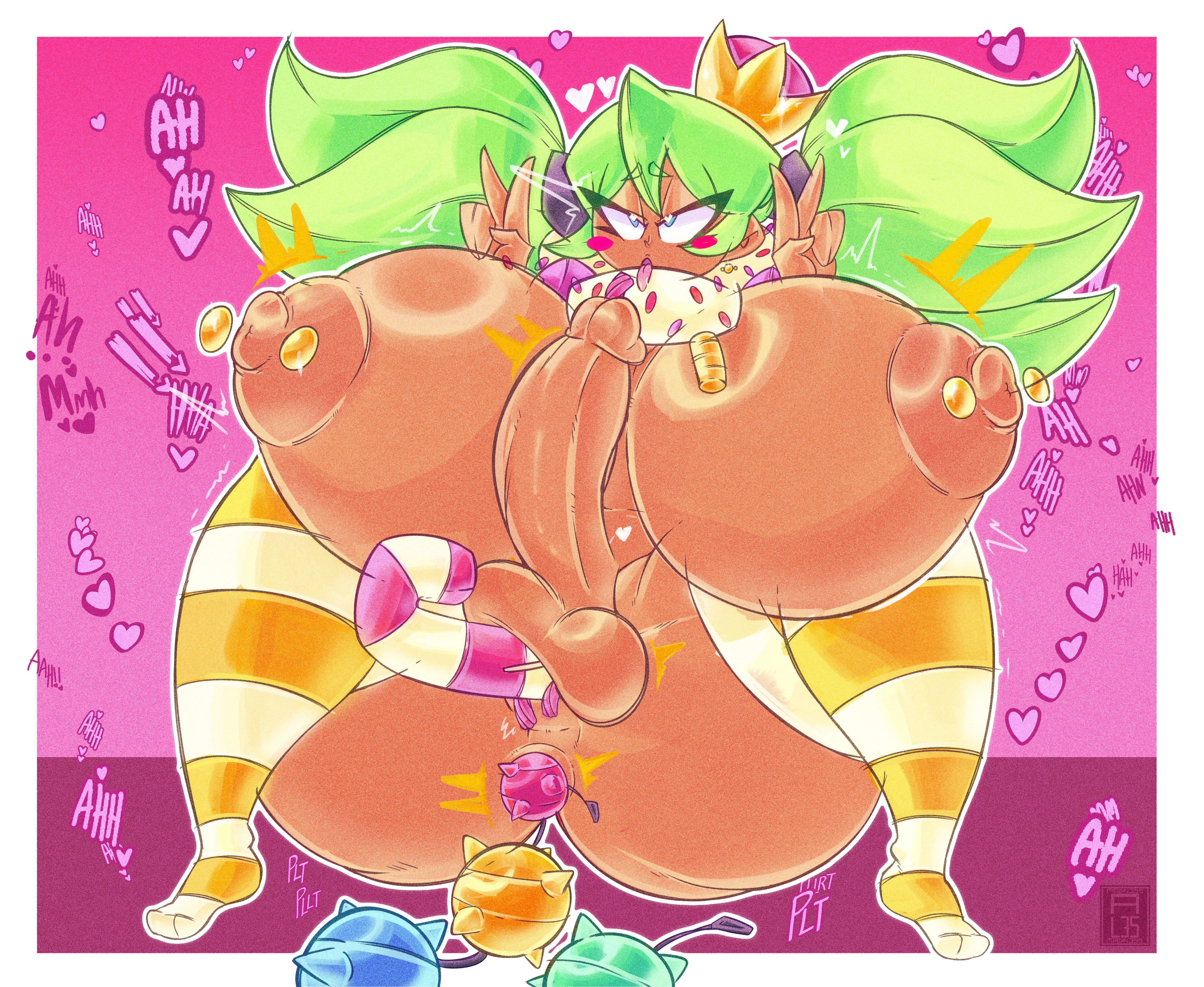 1futa, alesmadness1, alternate version available, anal, anal beads, anal penetration, anus, areola, areolae, artist signature, ass, ass bigger than head, balls, belly, belly button, big ass, big balls, big breasts, big cock, big penis, big thighs, blue eyes, brawl stars, breasts, breasts bigger than head, candy, candy cane, candy cane in pussy, candy cane insertion, candy in ass, candy in pussy, crown, dark areola, dark areolae, dark nipples, dark skin, dark-skinned futa, dark-skinned futanari, double v, eyelashes, eyeshadow, full-package futanari, futa cock, futa only, futanari, futanari focus, futanari only, green hair, heart, heart eyes, heart symbol, heart-shaped pupils, hearts around head, huge ass, huge breasts, huge cock, huge penis, huge thighs, intersex, intersex only, legs apart, legs spread, light green hair, lollipop, mandy (brawl stars), massive breast, moaning, navel, nipple piercing, nipples, onomatopoeia, open mouth, peace sign, penetration, penis, piercing, pubic hair, pussy, redraw, saliva, saliva on tongue, sex toy, sex toy in ass, sex toy in pussy, sex toy in urethra, sex toy penetration, shiny skin, simple background, solo, stockings, stomach, striped legwear, striped stockings, striped thighhighs, textless, thick thighs, thighhighs, thighs, thighs bigger than head, tongue, tongue out, trembling, twintails, urethra, urethral penetration, v sign, vagina, vaginal, vaginal penetration, wide hips