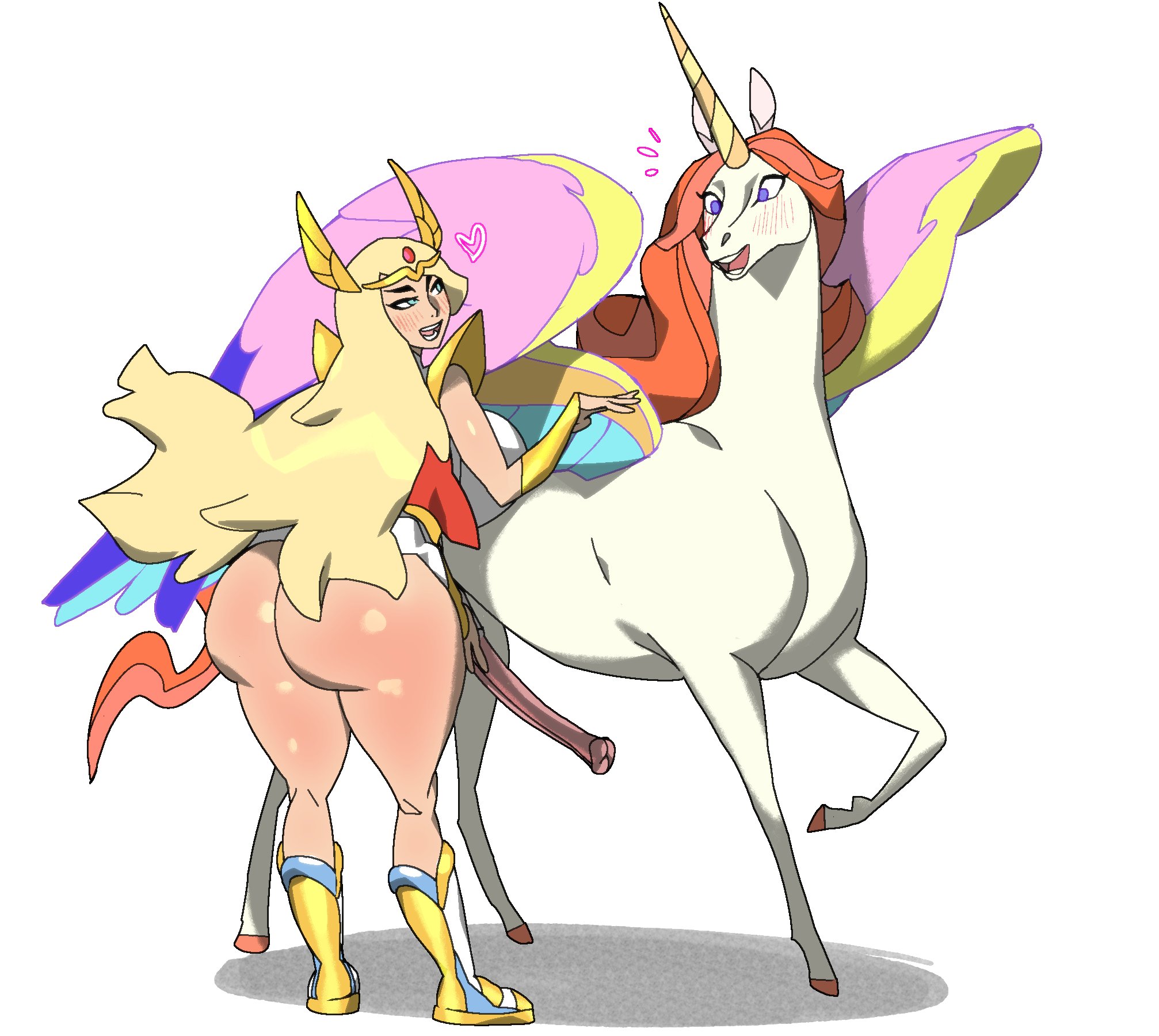 2d, adora, ass, big ass, big thighs, blonde hair, blue eyes, blush, boots, couple, female, female on feral, feral, feral on female, feral on human, handjob, heart, horn, horse, horsecock, huge thighs, human, human female, human on feral, hyper, hyper ass, imminent bestiality, imminent sex, implied bestiality, interspecies, jijis-waifus, light skin, looking at another, male, mythology, original, original character, pale skin, pale-skinned female, pegasus, penis, purple eyes, she-ra, she-ra and the princesses of power, swift wind, thick ass, thick thighs, thighs, unicorn, voluptuous, wide hips, wings, zoophilia