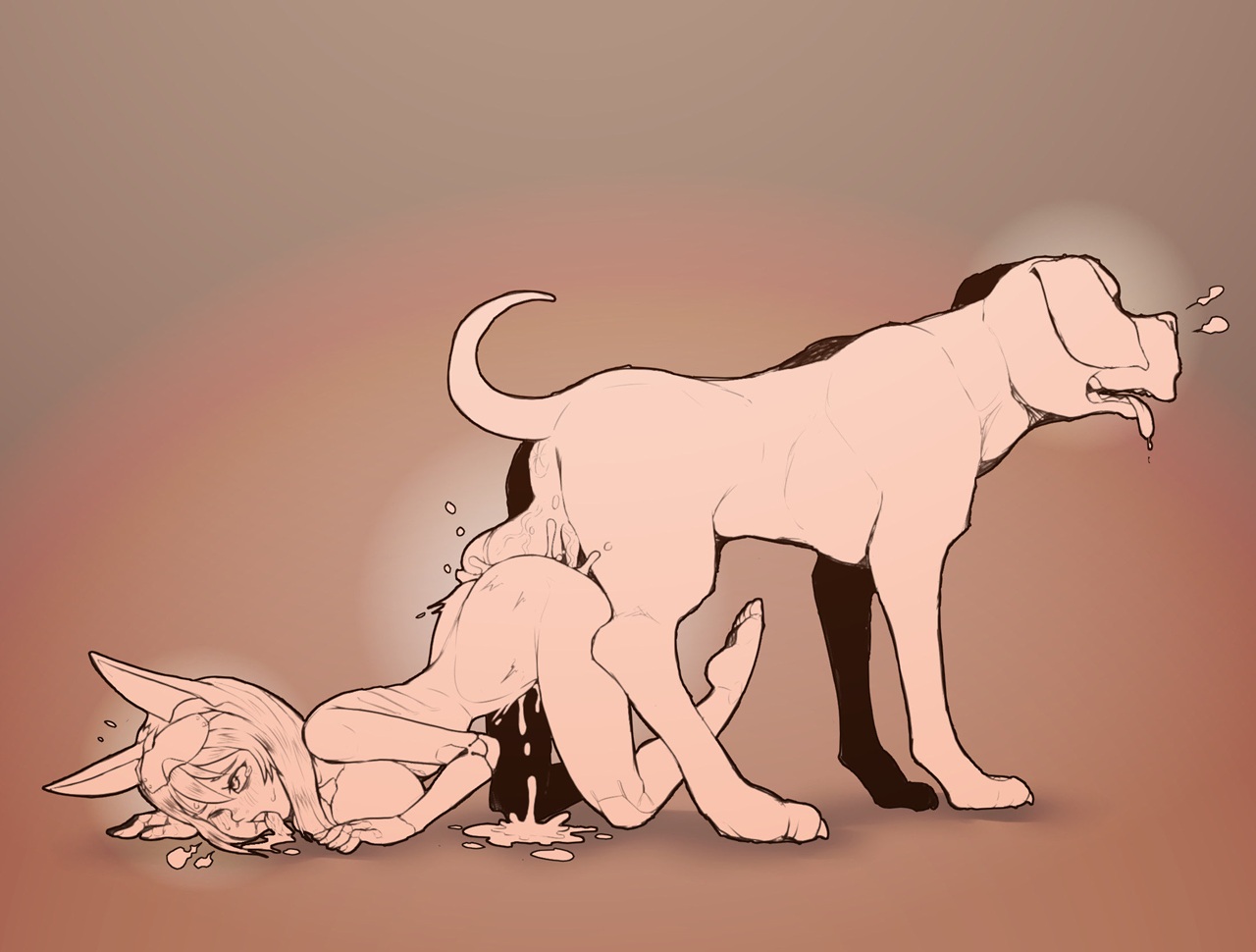 2d, all fours, animal ears, arched back, ass, ass to ass, balls, big balls, breasts, canine, canine on human, cum, cum inside, dominant feral, drool, drooling, face down ass up, fake animal ears, feet, feet up, female, female on feral, femsub, feral, feral dominating human, feral on female, feral on human, feral penetrating, feral penetrating human, fucked into submission, fucked senseless, human, human female, human on feral, human penetrated, knotting, knotting position, leaking cum, male, medium breasts, monochrome, nimbletail, original, original character, size difference, submissive, submissive human, thighs, zoophilia