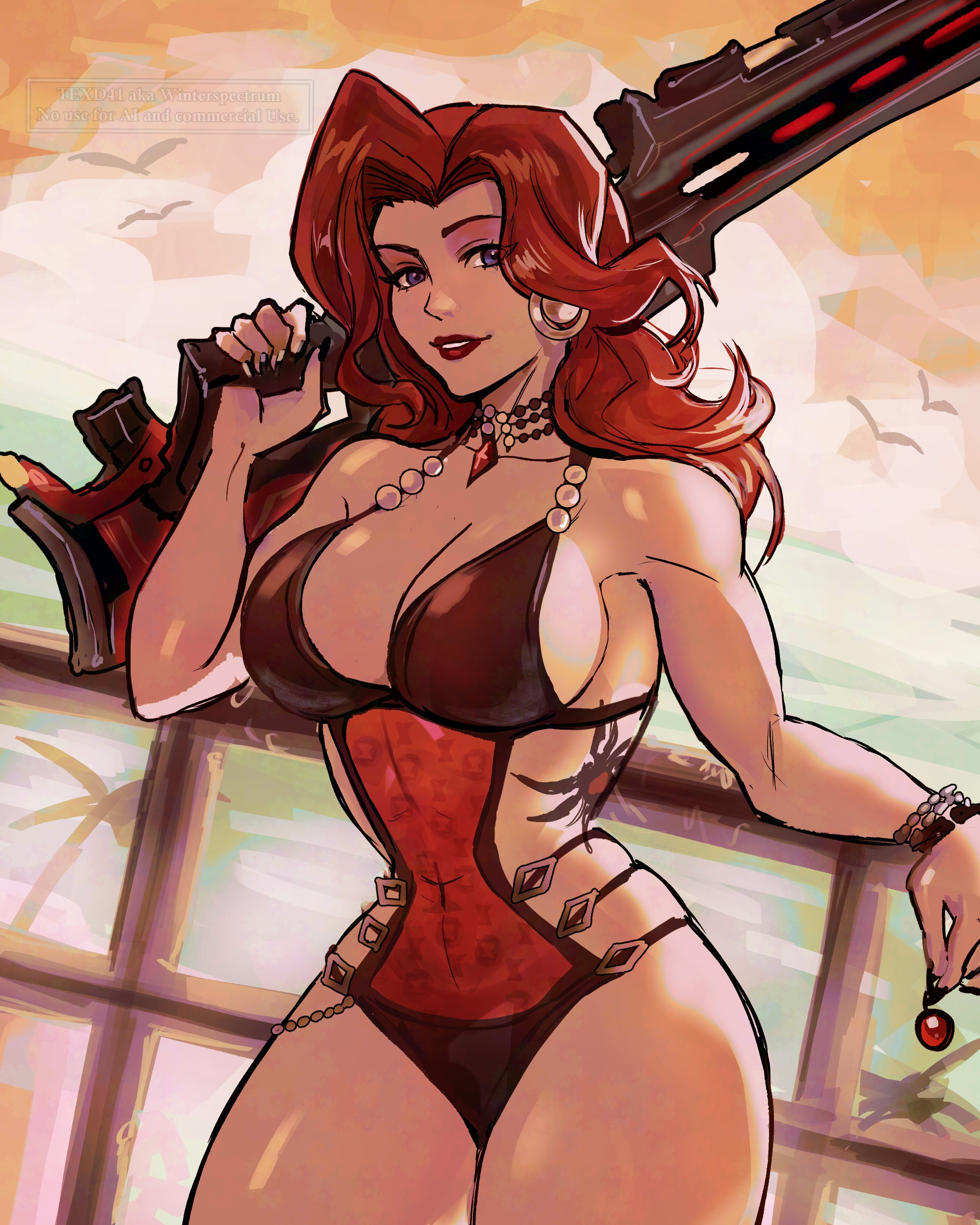 1girls, 2d, big ass, bikini, black widow (aquatic assassin), black widow (marvel rivals), black widow (marvel), breasts, cleavage, clothed, female, female only, fully clothed, gun, marvel, marvel rivals, questionable, red room rifle, rifle, sideboob, solo, solo female, texd41, thick thighs, weapon