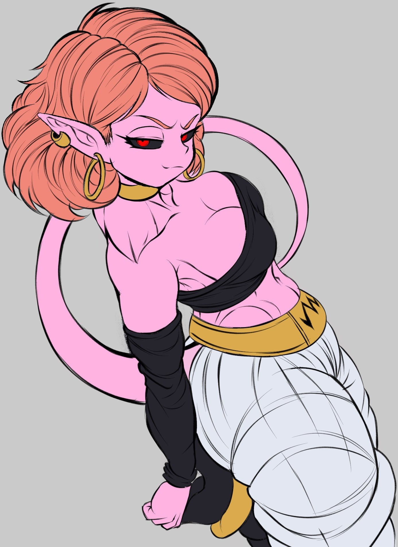 1girl, 1girls, breasts, chronoa, demon, dragon ball, dragon ball super, dragon ball xenoverse, evil eyes, evil face, evil grin, evil smile, female, female focus, female only, kwalker1009, majin, majin buu, pink body, red pupils, supreme kai of time, tail