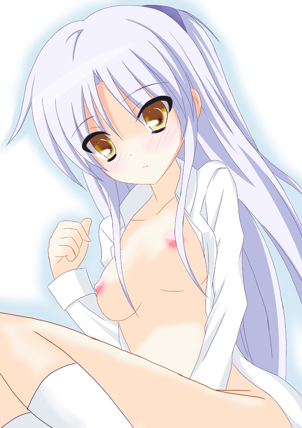 1girls angel_beats! breasts kanade_tachibana knee_socks kneehighs kneesocks socks solo tagme tenshi white_hair white_socks