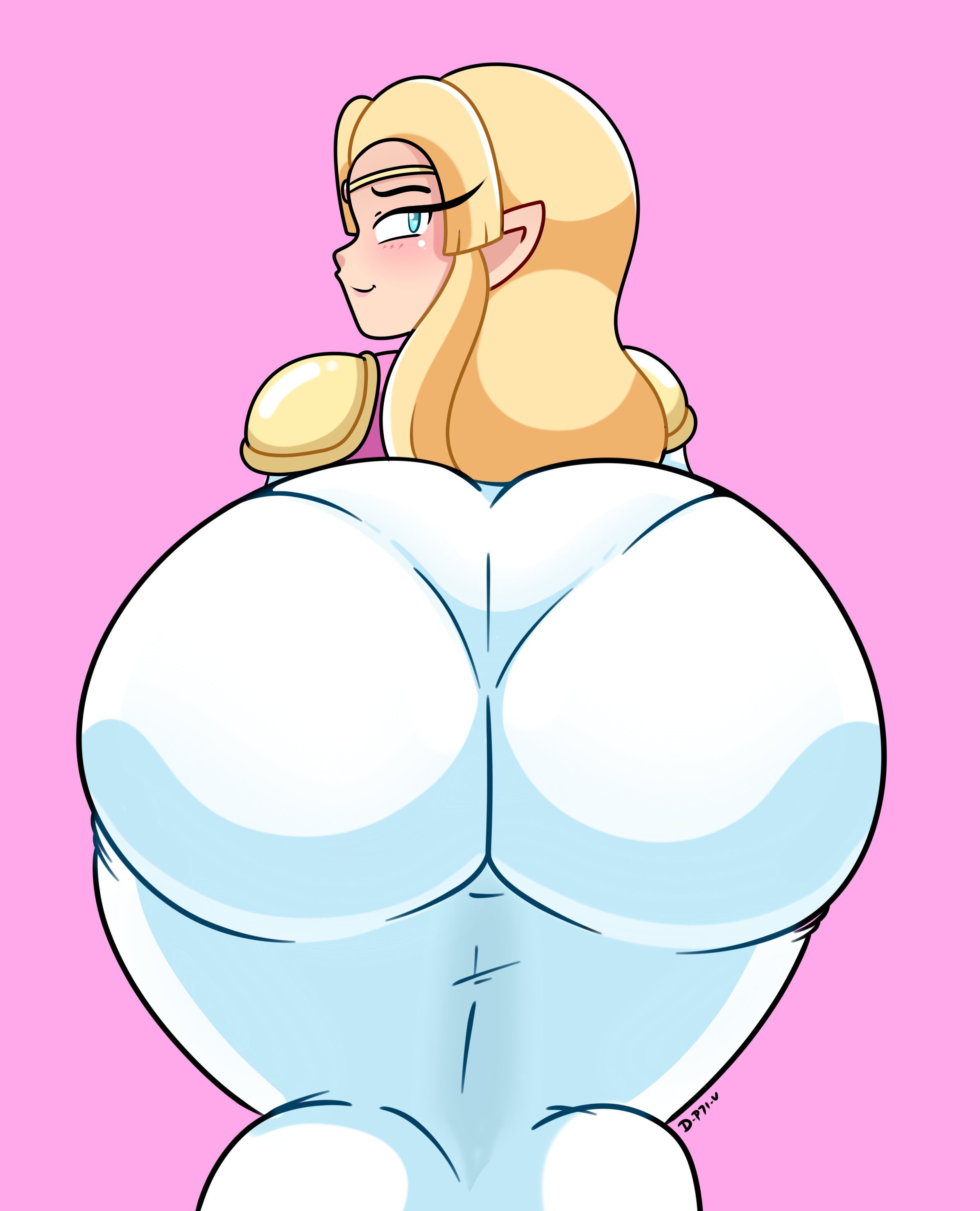a link between worlds, ass, ass in dress, big ass, big butt, blonde hair, blue eyes, blush, bottom heavy, bubble ass, bubble butt, curvy, daisy-pink71, dress, elf ears, fat ass, fat butt, female, female only, fully clothed, huge ass, huge butt, large ass, large butt, long hair, looking at viewer, looking back, nintendo, pointy ears, princess zelda, seductive, seductive look, seductive smile, skin tight, smile, smirk, solo, solo female, the legend of zelda, thick, thick ass, thick thighs, tight, tight clothing, tight dress, tight fit, voluptuous, wide hips, zelda (a link between worlds)