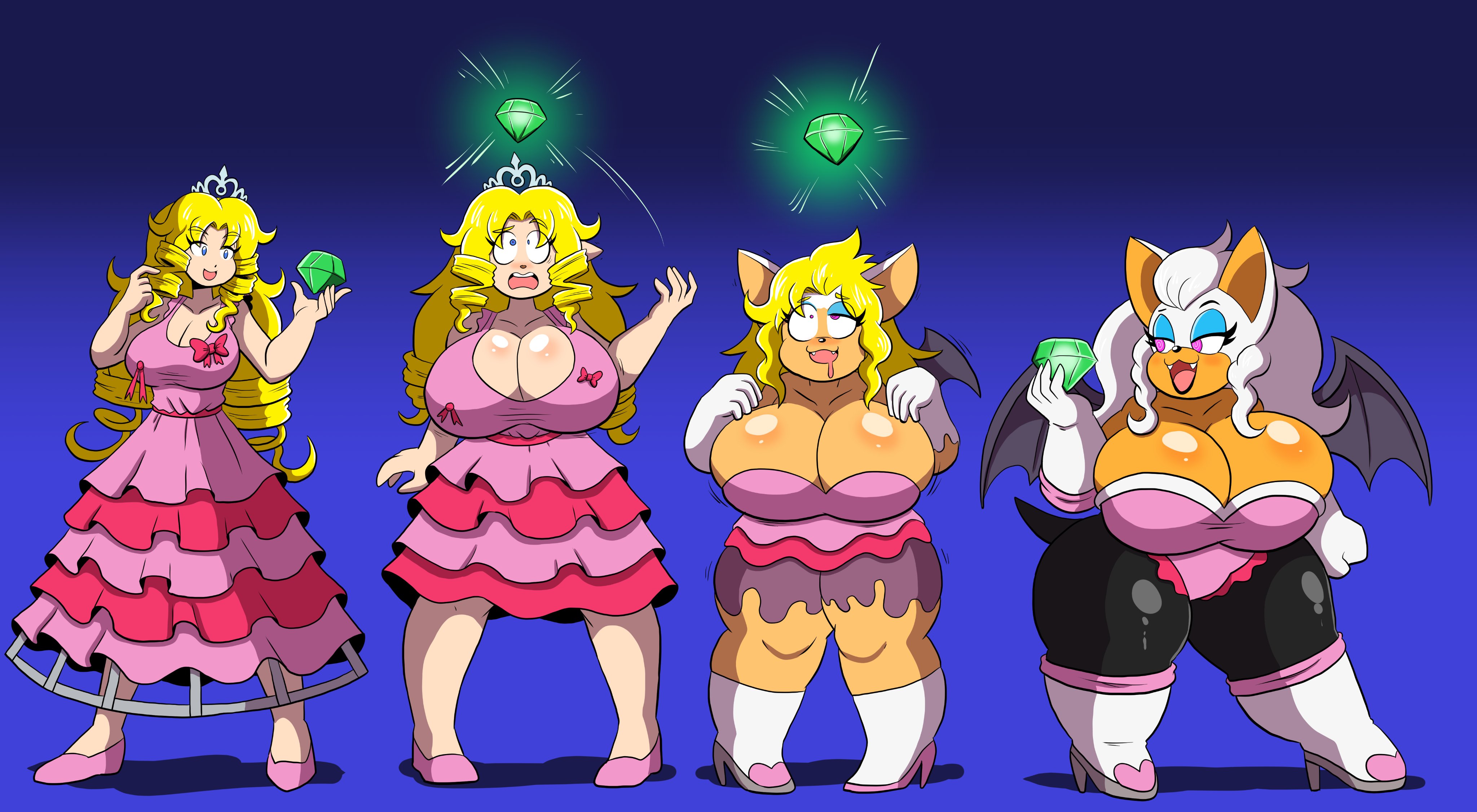 ass, ass expansion, brainwashing, breast expansion, breast growth, breast growth (enlargement), breasts, caelia, corruption, female, huge ass, huge breasts, hypnosis, identity death, lip expansion, mind control, plump, prinnydood, rouge the bat, rougefication, shortstack, shortstackification, sonic (series), species transformation, thick thighs, transformation, wide hips