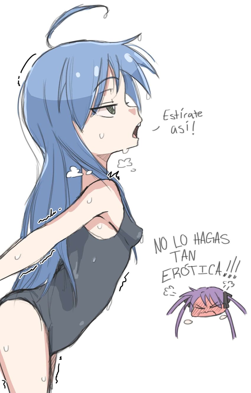 1girl kagami_hiiragi konata_izumi lucky_star spanish_text tagme zlix0n