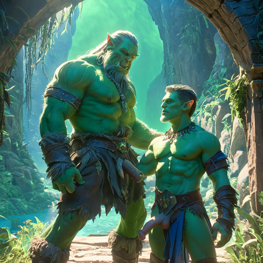 ai_generated bara biceps big_penis dominator erected_penis male_focus male_only male_orc muscles orc