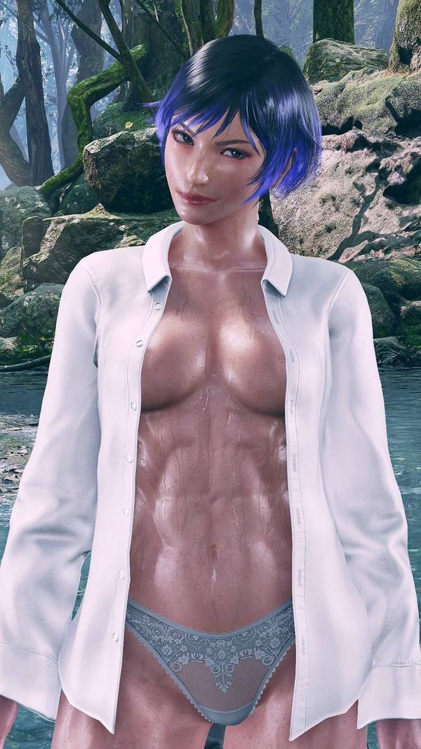 3d breasts envy15re2lm female female_only mod naked namco reina_mishima sweat tekken tekken_8 underwear wet