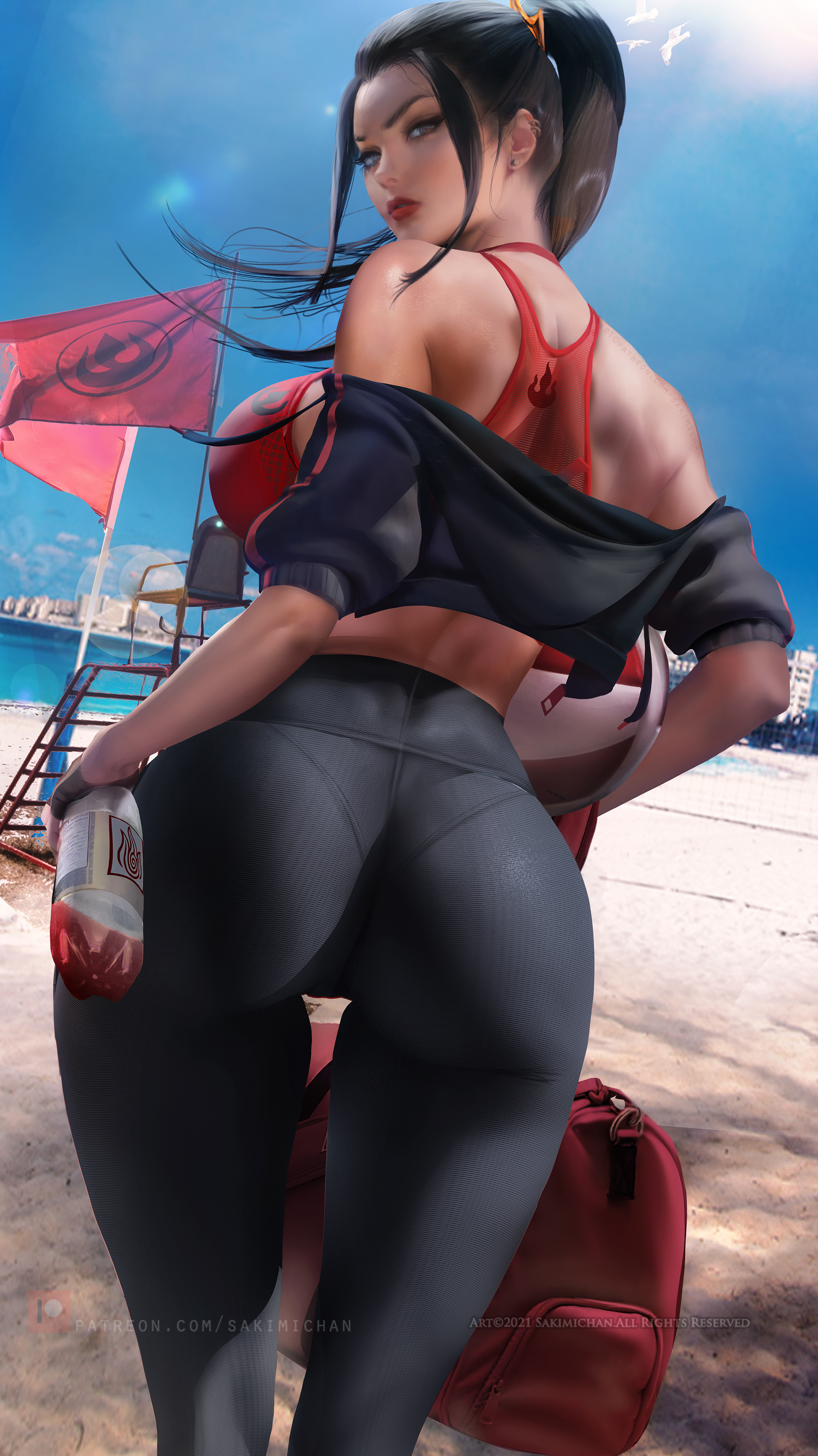 1girls, ass, avatar the last airbender, azula, big breasts, breasts, bubble ass, bubble butt, clothed, clothed female, clothes, clothing, female, female only, fully clothed, hourglass figure, large breasts, leggings, sakimichan, solo, swimsuit, workout clothes