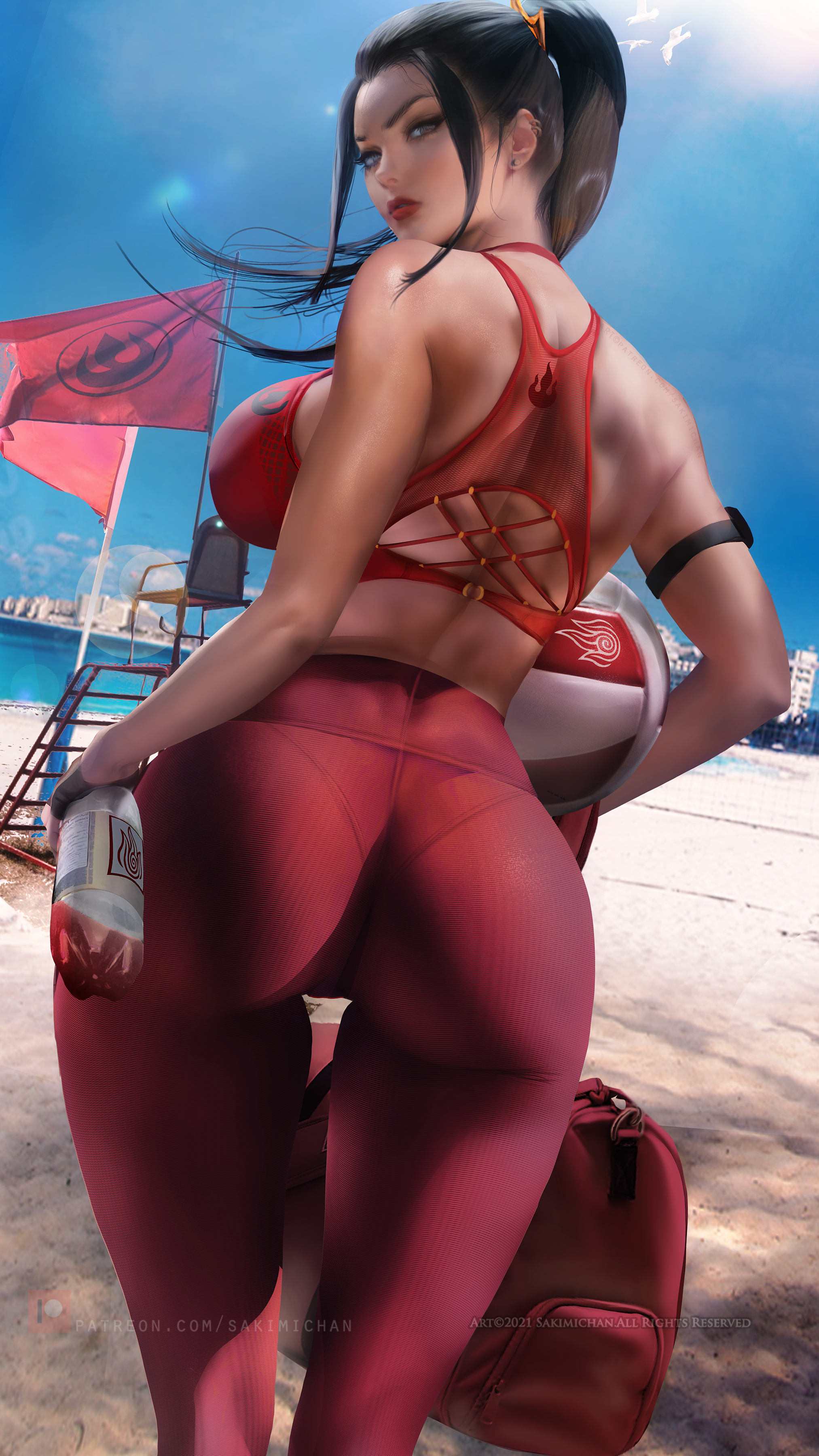 1girls, ass, avatar the last airbender, azula, big breasts, breasts, bubble ass, bubble butt, clothed female, clothing, female, female only, hourglass figure, large breasts, leggings, sakimichan, solo, swimsuit, workout clothes