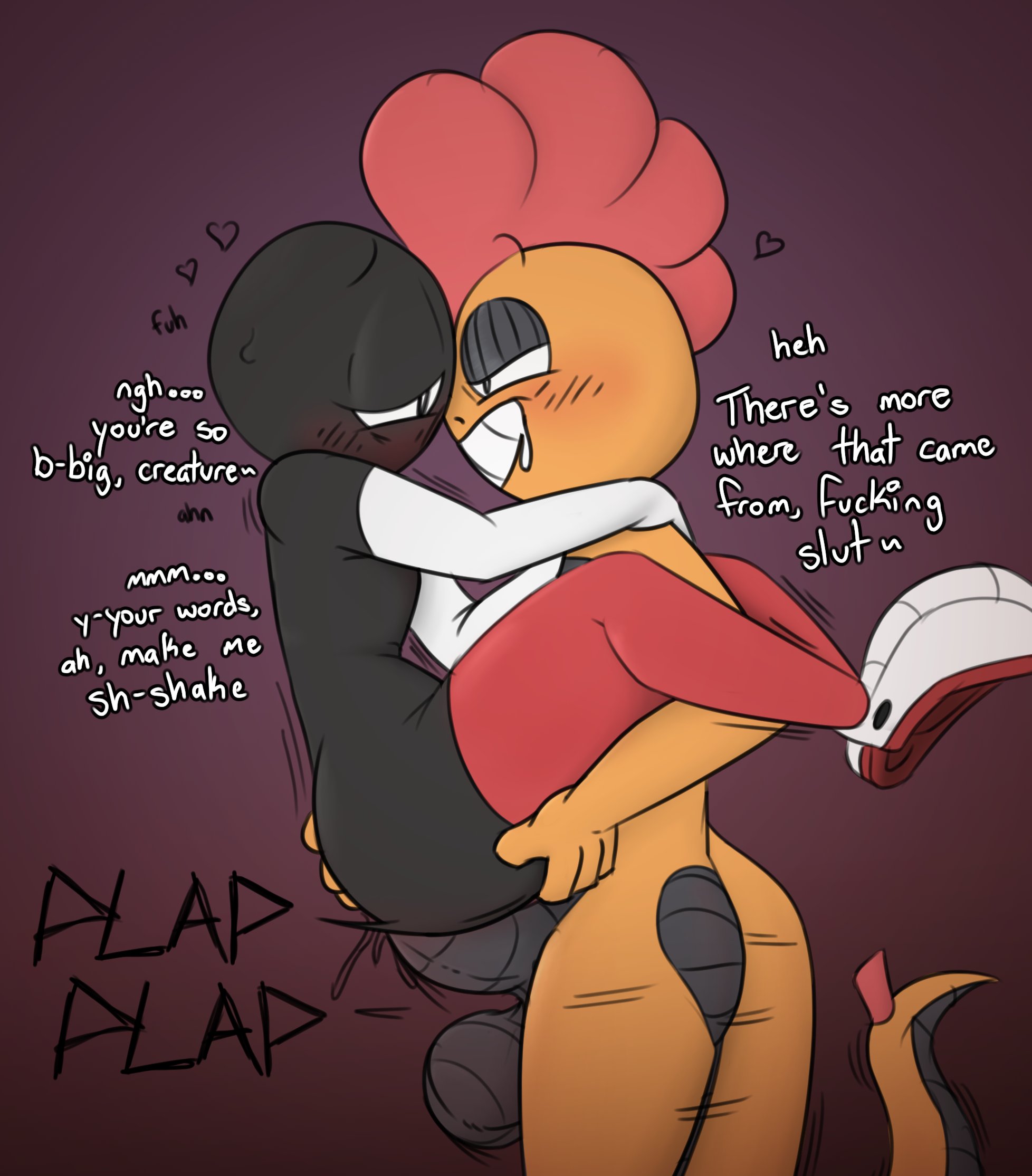2boys, anal, anal sex, anthro, anthro on anthro, anthro only, anthro penetrated, anthro penetrating, anthro penetrating anthro, anthrofied, armwear, balls, big balls, big penis, black balls, black body, black eyes, black penis, black skin, blush, blushing, bodily fluids, chunknudies, dialogue, duck dodgers, duo, english text, femboy, game freak, gay, genital fluids, genitals, grabbing, grabbing ass, grabbing balls, grabbing leg, grabbing legs, half-closed eyes, heart, legwear, long tail, looking pleasured, looney tunes, male, male only, male penetrated, male penetrating, male penetrating male, male/male, mammal, marvin the martian, mohawk (hairstyle), nintendo, orange body, orange skin, orgasm, orgasm face, penis, plap, plap (sound), pokémon (species), pokemon, pokemon (species), red hair, scrafty, shabb (chunknudies), smile, smooth skin, standing, standing sex, teeth, testicles, text, two-tone body, two-tone skin, weird crossover