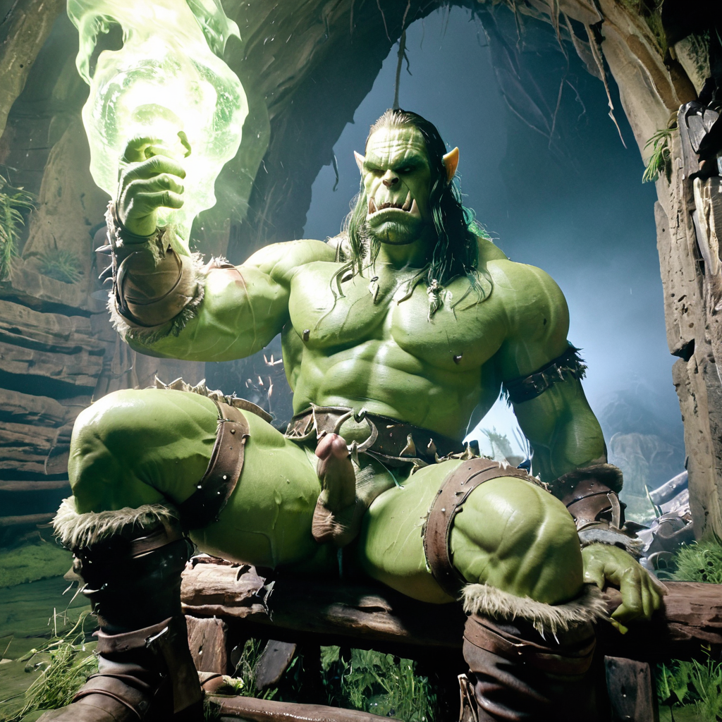 ai_generated bara biceps big_penis dominator erected_penis male_focus male_only male_orc muscles orc