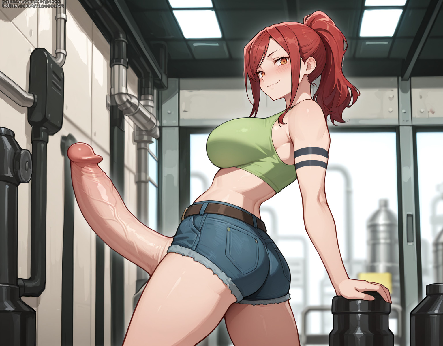 ai generated, en'en no shouboutai, enen no shouboutai, fire force, futanari, grapesss, intersex, light skin, light-skinned futa, lisa isaribi, solo futa