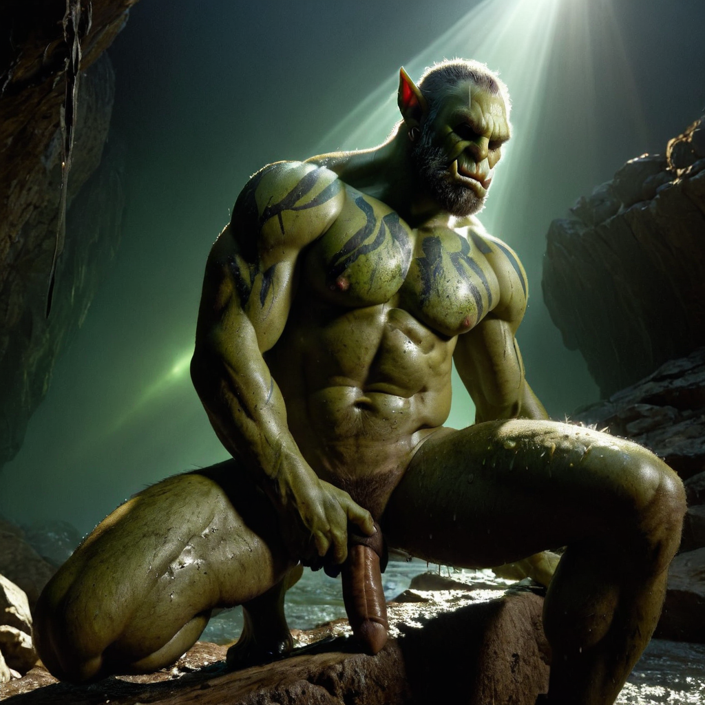 ai_generated bara biceps big_penis dominator erected_penis male_focus male_only male_orc muscles orc