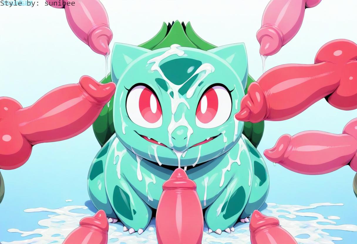 absurd_res ai_generated animal_genitalia animal_penis balls bodily_fluids bukkake bulbasaur canine_penis cum cum_inside cum_on_face disembodied_penis ejaculation elemental_creature erection feral flora_fauna gangbang generation_1_pokemon genital_fluids genitals green_body group group_sex hellsonger hi_res humanoid_genitalia humanoid_penis knot looking_at_viewer male male/male nintendo open_mouth penis penis_everywhere pokemon pokemon_(species) red_eyes sex simple_background solo_focus