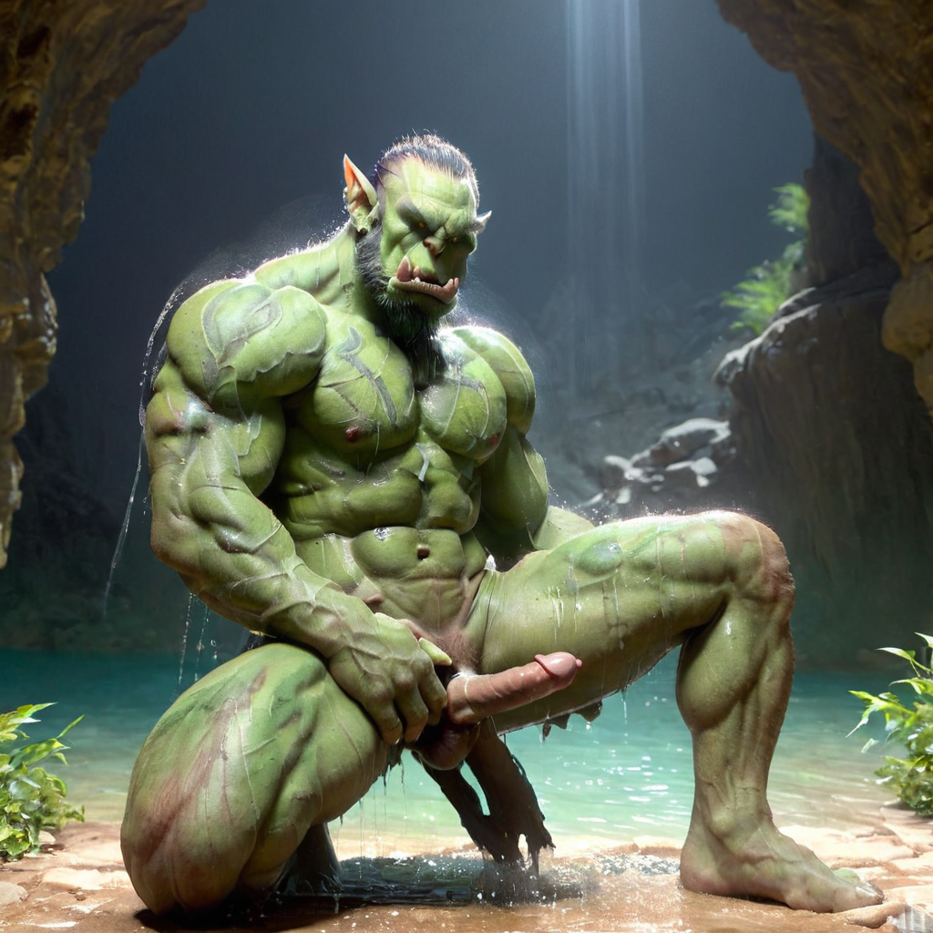 ai_generated bara biceps big_penis dominator erected_penis male_focus male_only male_orc muscles orc