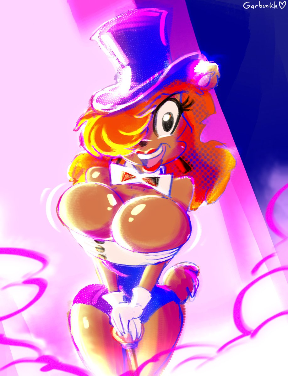 big_breasts bowtie cane garbunkles red_hair red_lipstick tight_fit tophat white_gloves