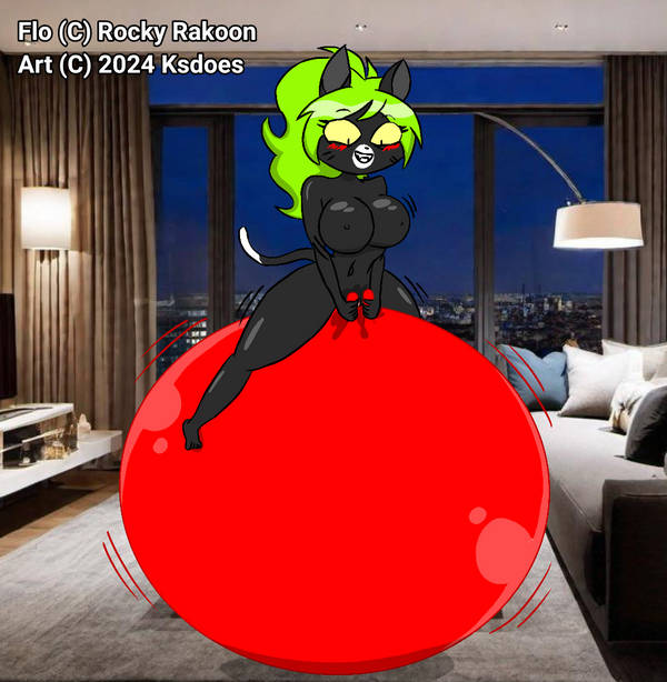 big_breasts black_cat blush bouncing bouncing_breasts cat_girl completely_nude flo_(rocky_rakoon) furry green_hair hopper_ball inflatable ksdoes looner nude rocky_rakoon round_breasts space_hopper tail wet_pussy yiff