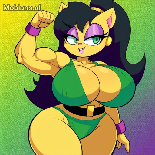 1female 1girls ai_generated belt big_breasts bimbo black_belt black_hair black_hair_female buttercup_(powerpuff_girls) cartoon_network curvy curvy_body curvy_female curvy_figure dan16369336 dress female female_only furry furry_only green_dress mobians.ai muscular muscular_female powerpuff_girls purple_eyelids short_hair short_hair_female skimpy_clothes skimpy_dress sole_female tagme trophy twitter_link wide_hips